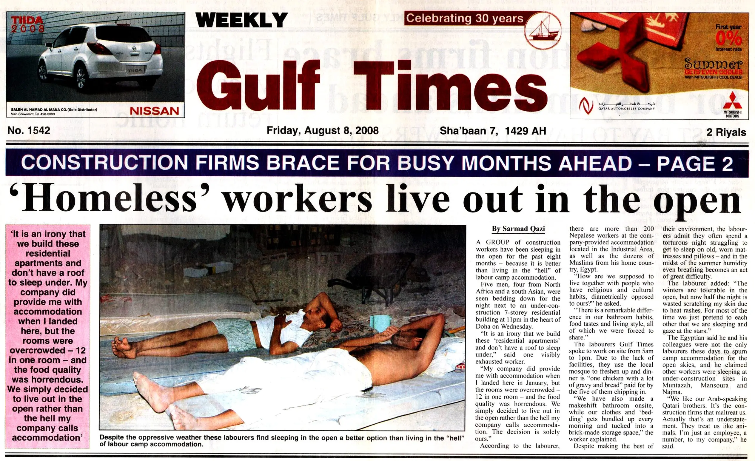 Original Gulf Times clipping: 'Homeless' workers live out in the open