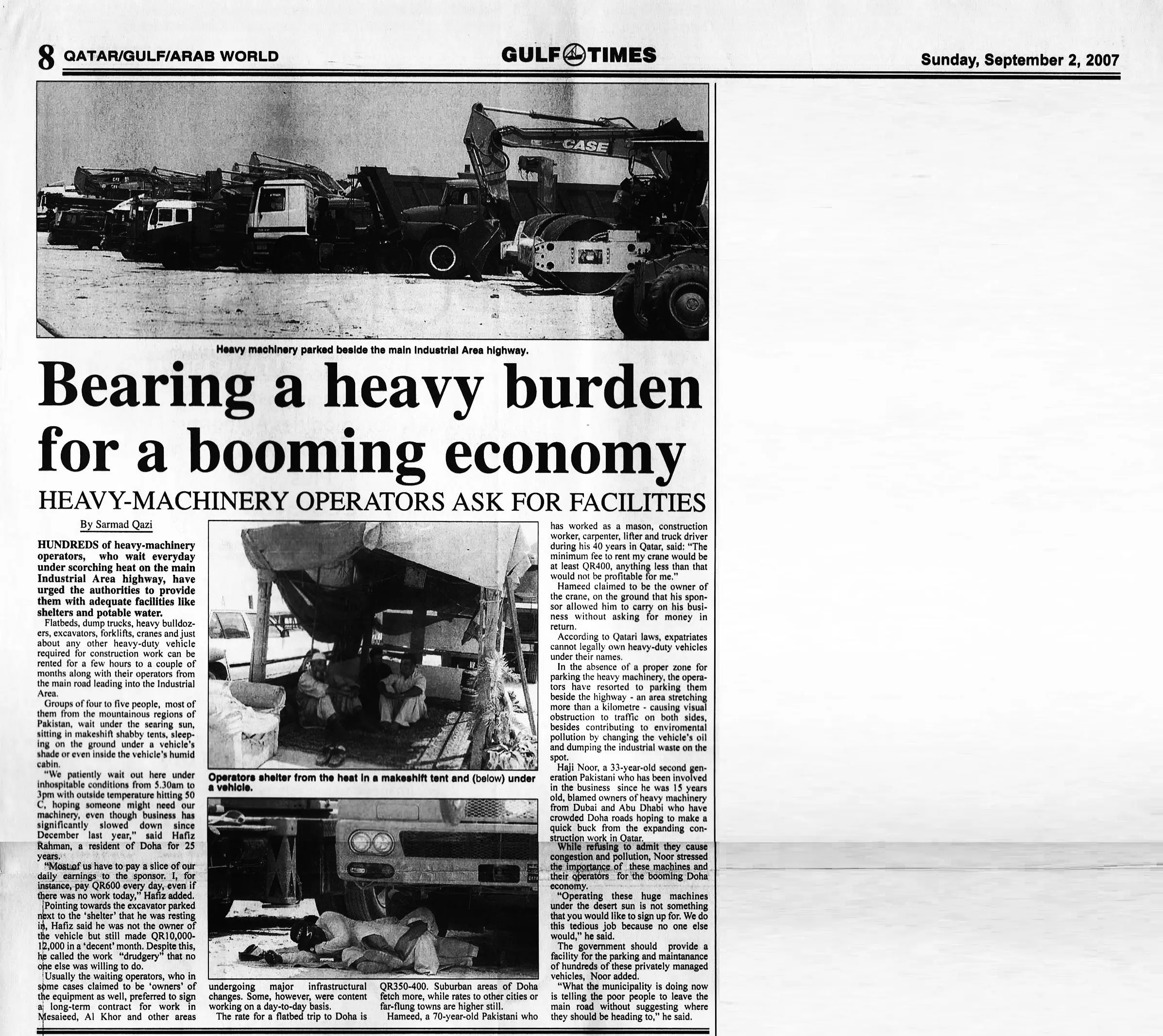 Original Gulf Times clipping: Bearing a heavy burden for a booming economy