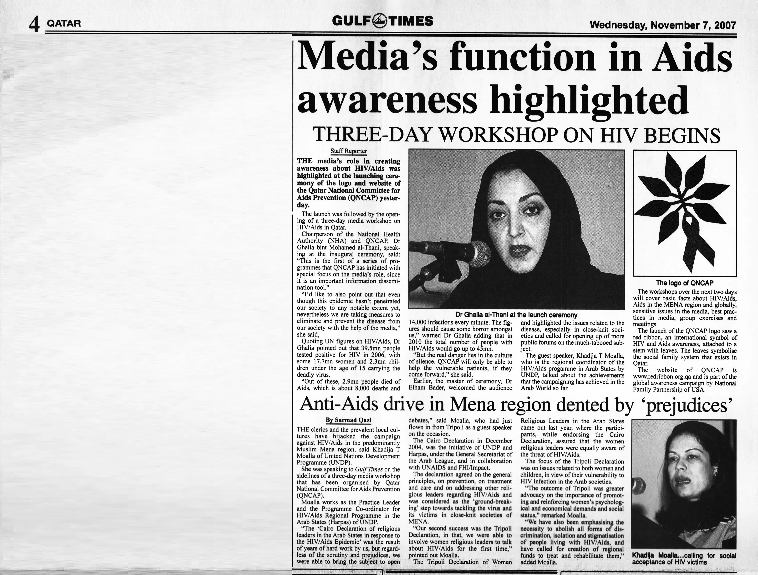 Original Gulf Times clipping: Anti-Aids drive in Mena region dented by prejudices