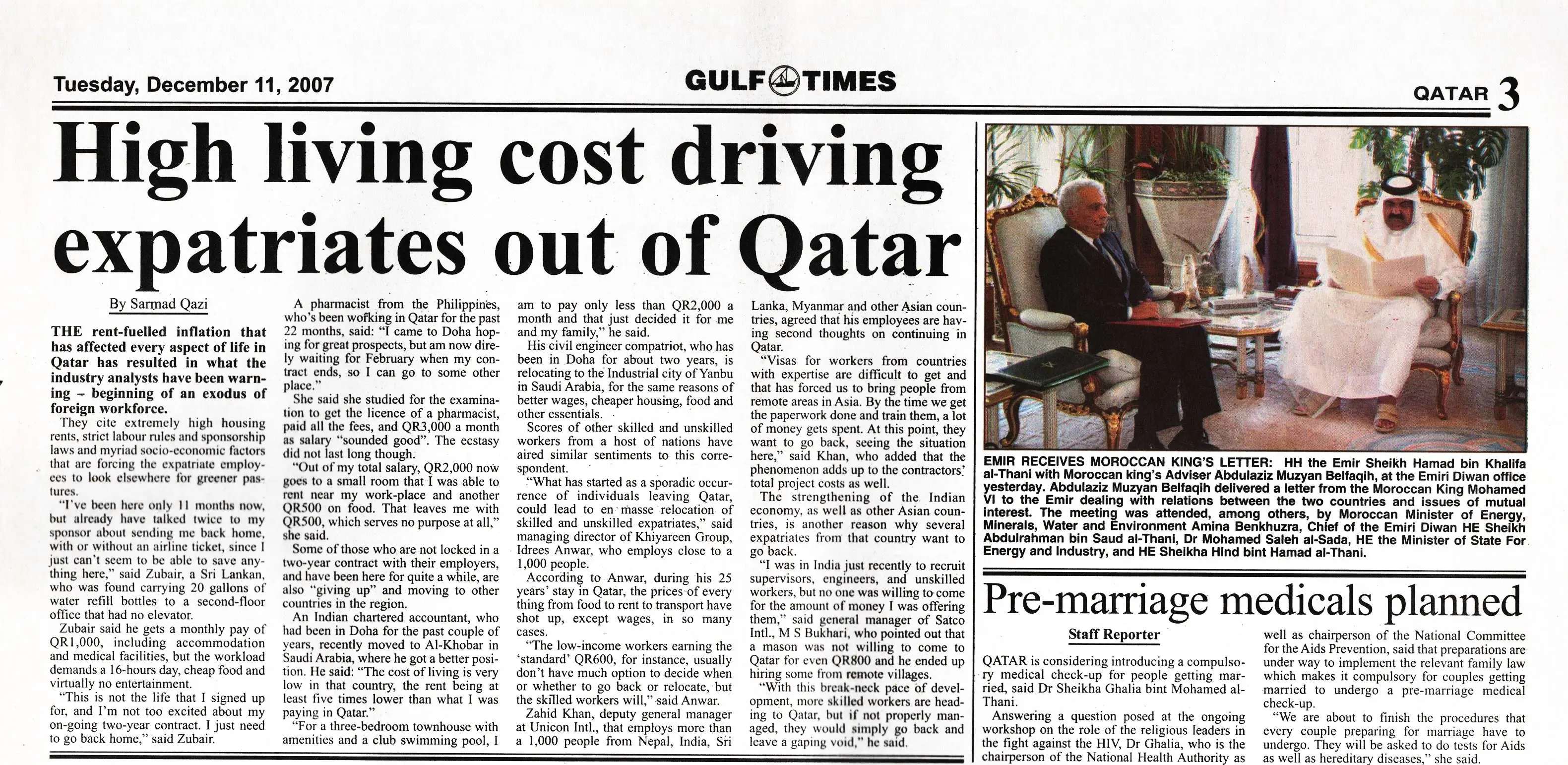 Original Gulf Times clipping: High living cost driving expatriates out of Qatar