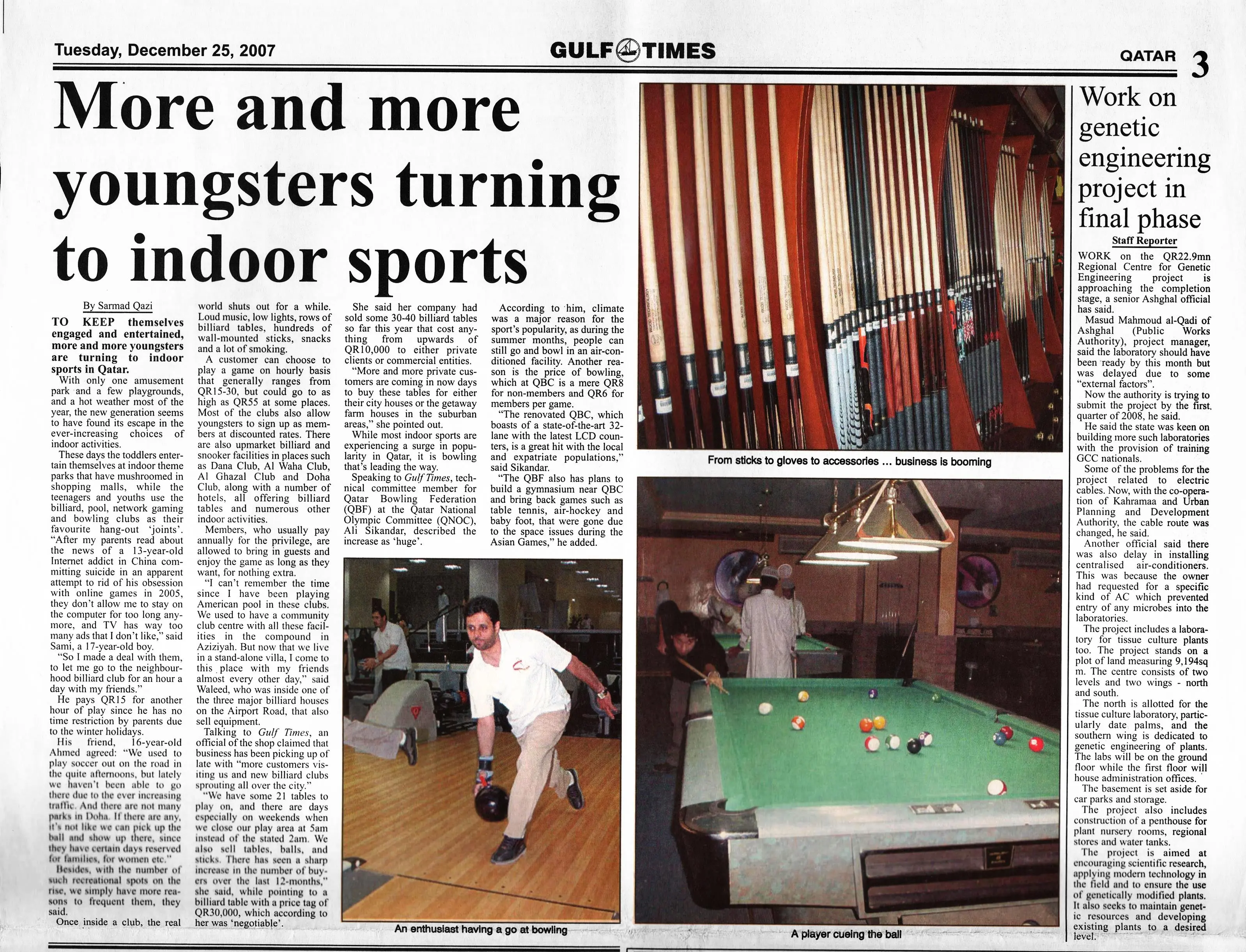 Original Gulf Times clipping: More and more youngsters turning to indoor sports