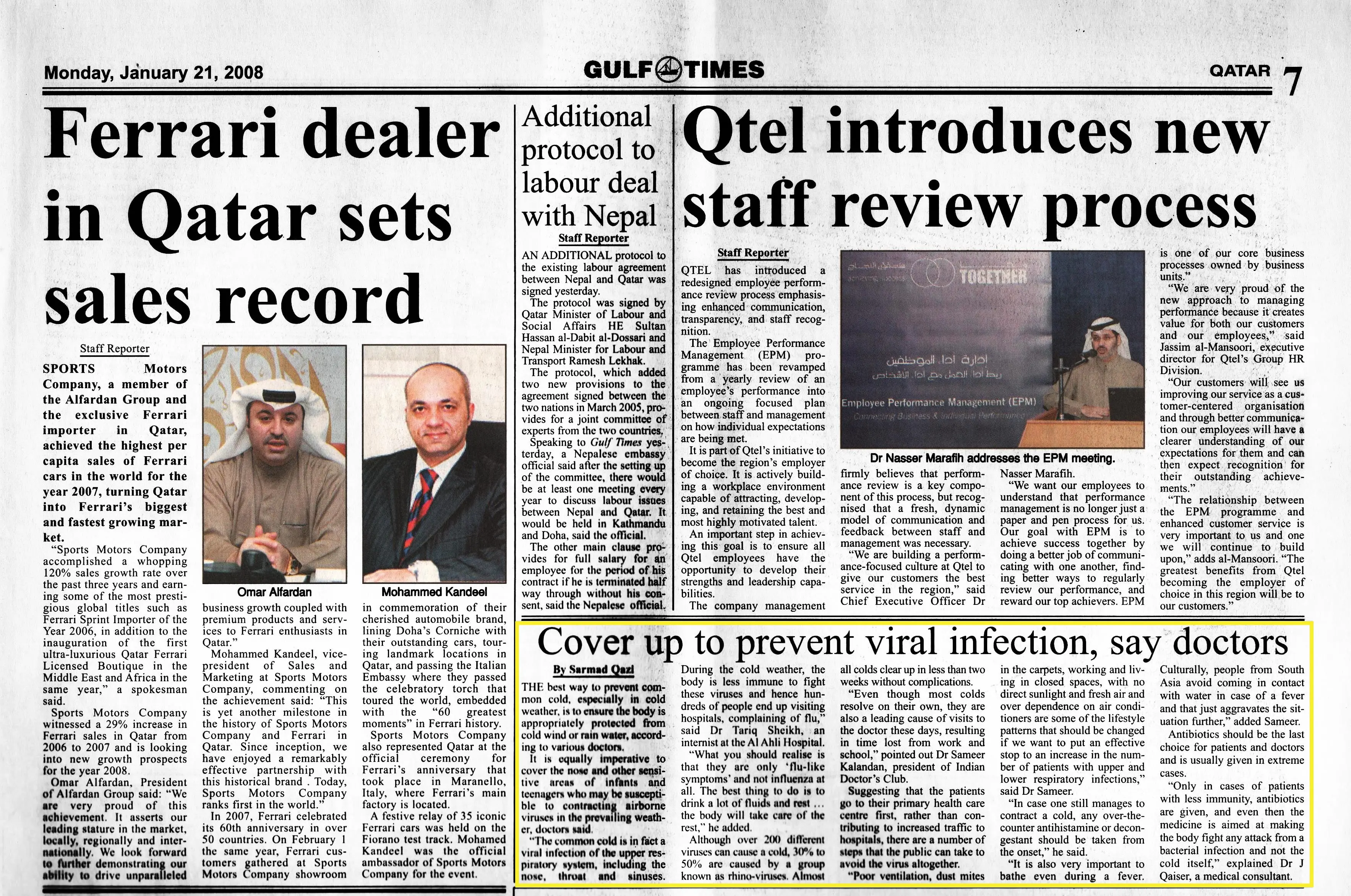 Original Gulf Times clipping: Cover up to prevent viral infection, say doctors