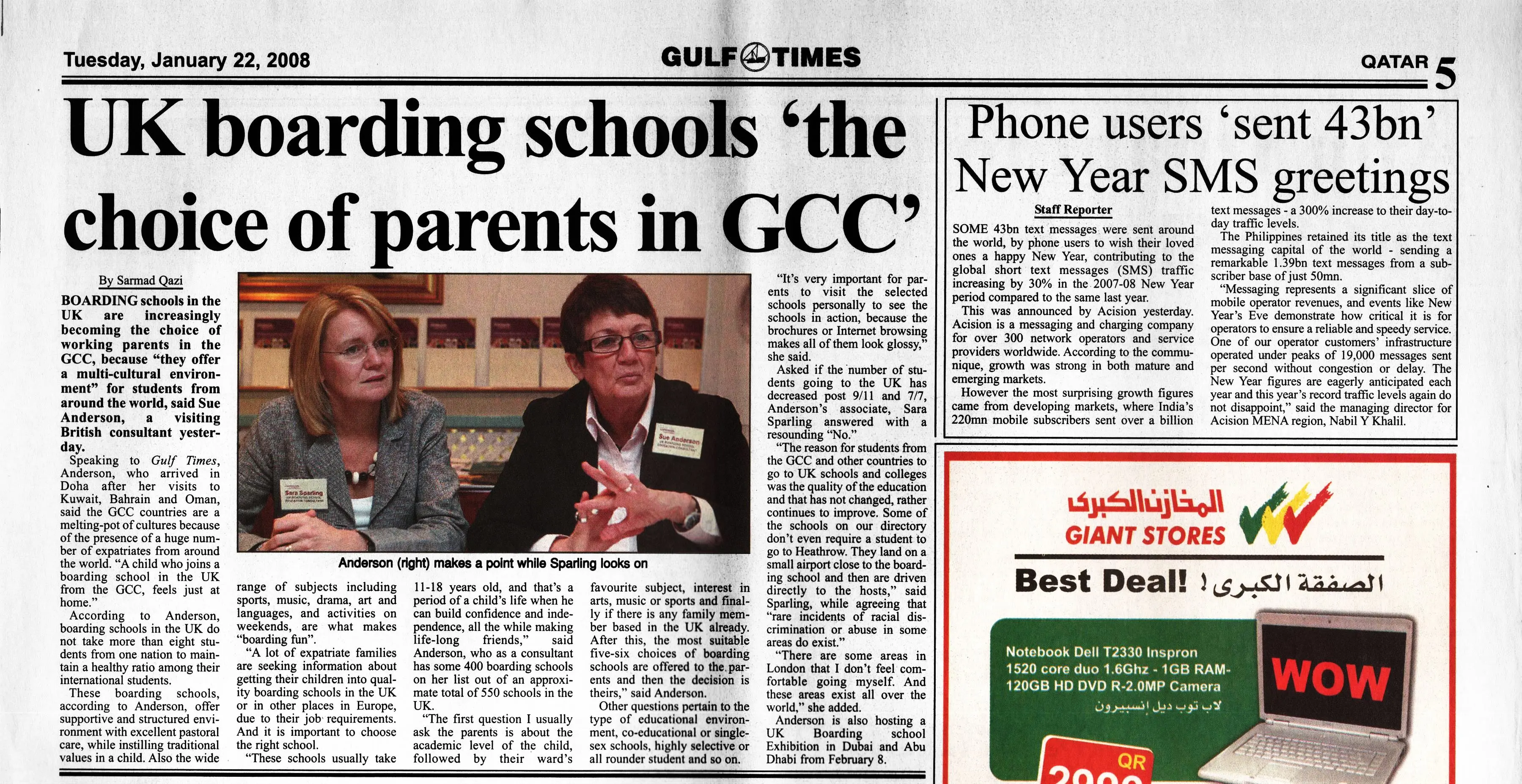 Original Gulf Times clipping: UK boarding schools 'the choice of parents in GCC'