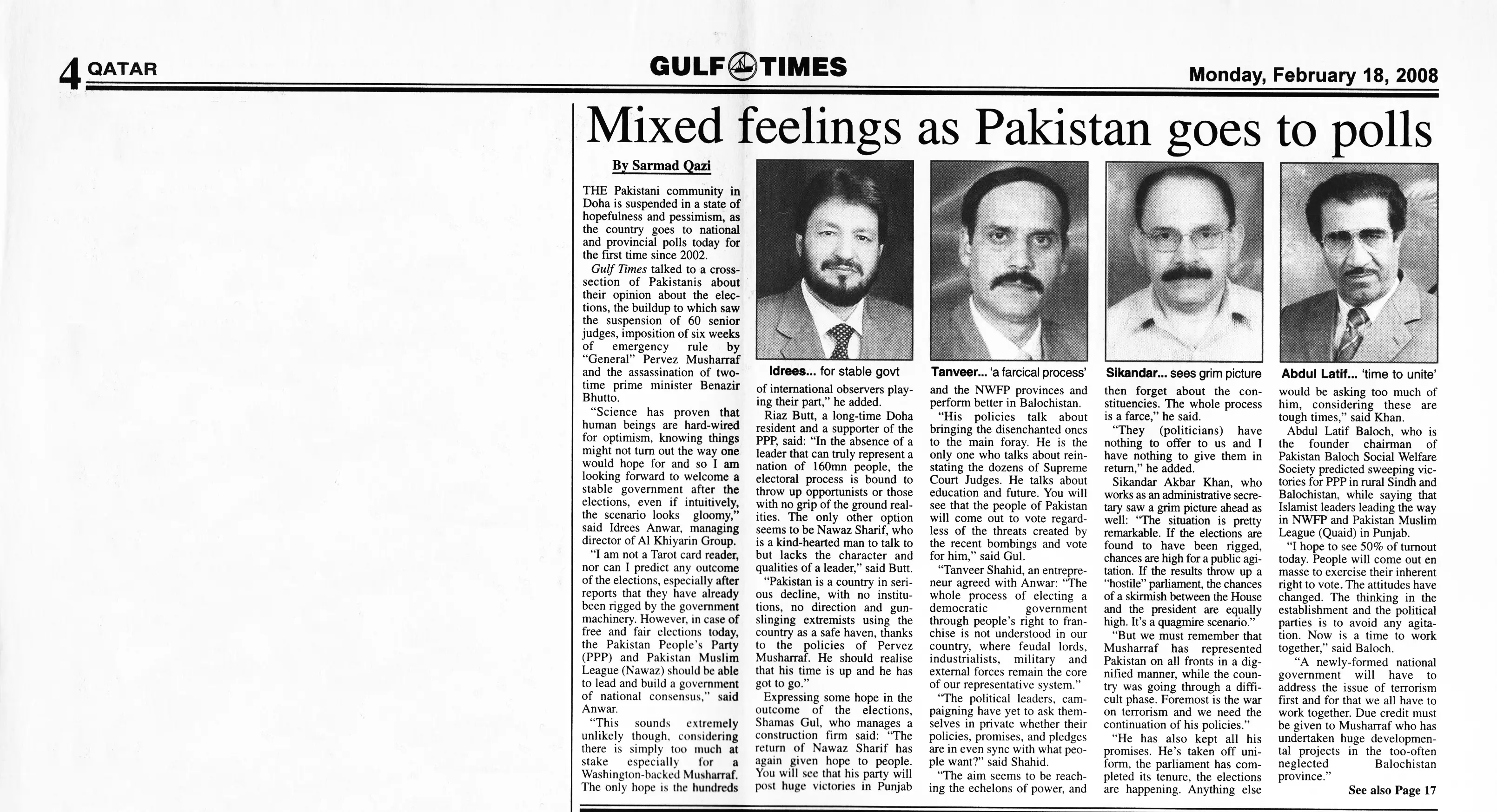 Original Gulf Times clipping: Mixed feelings as Pakistan goes to polls