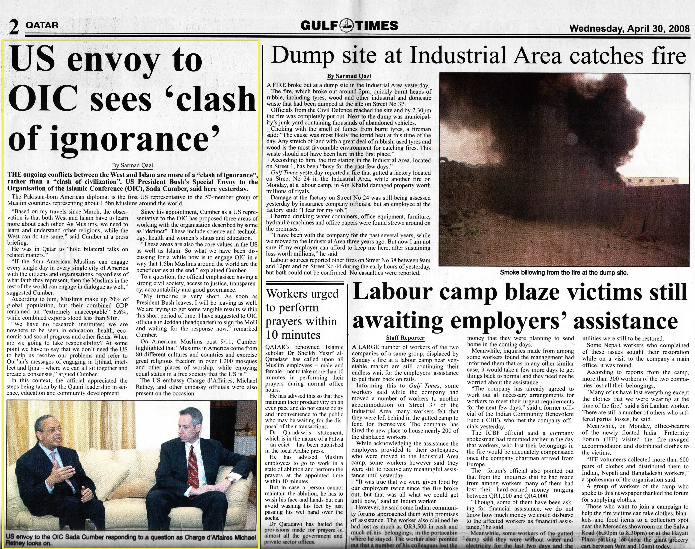 Original Gulf Times clipping: US envoy to OIC sees 'clash of ignorance'