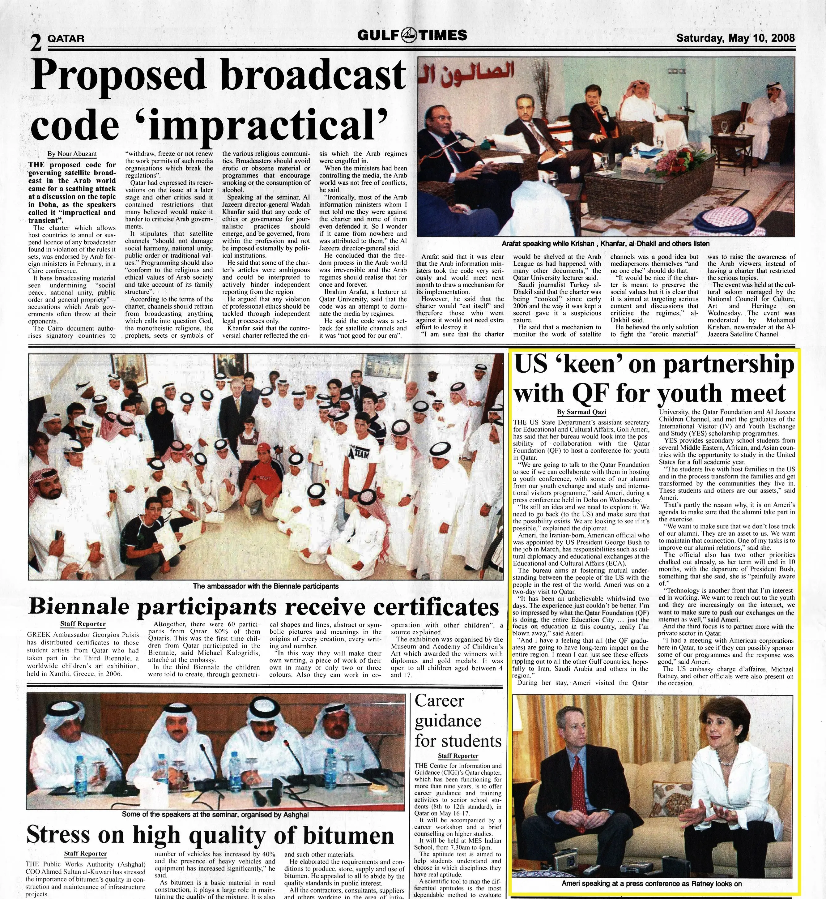 Original Gulf Times clipping: US 'keen' on partnership with QF for youth meet
