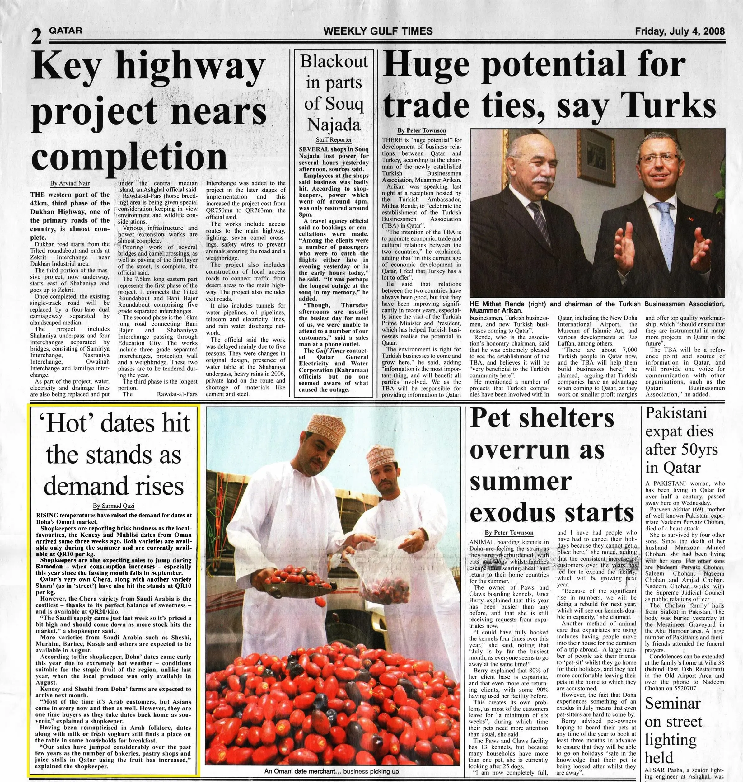 Original Gulf Times clipping: 'Hot' dates hit the stands as demand rises