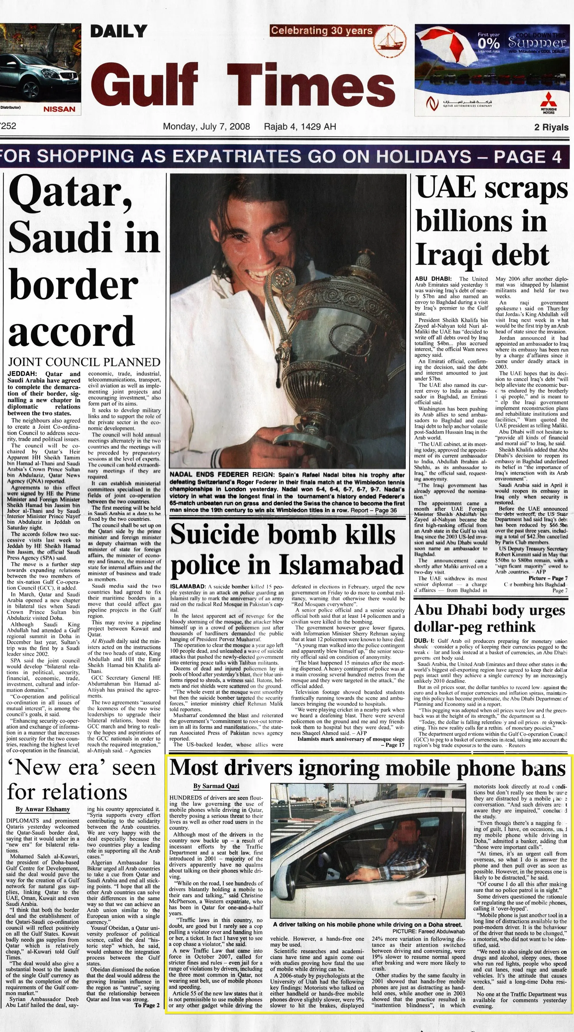 Original Gulf Times clipping: Most drivers ignoring mobile phone bans