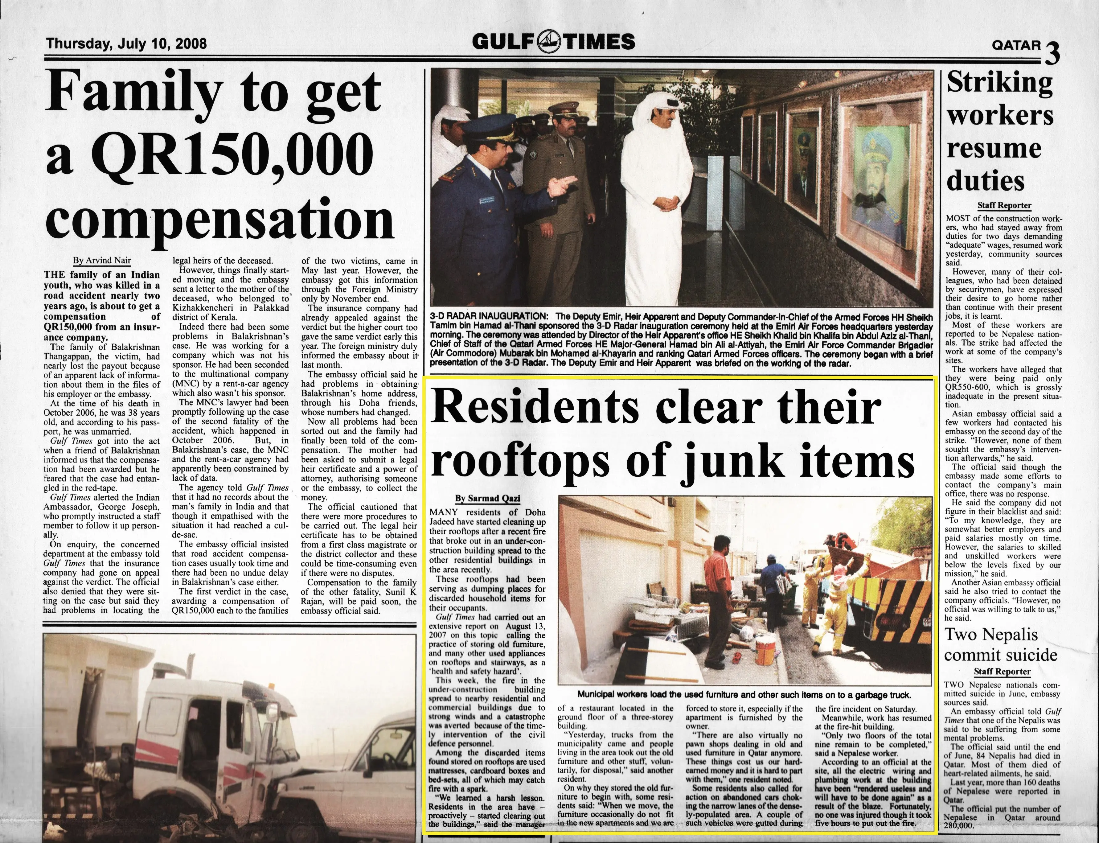 Original Gulf Times clipping: Residents clear their rooftops of junk items