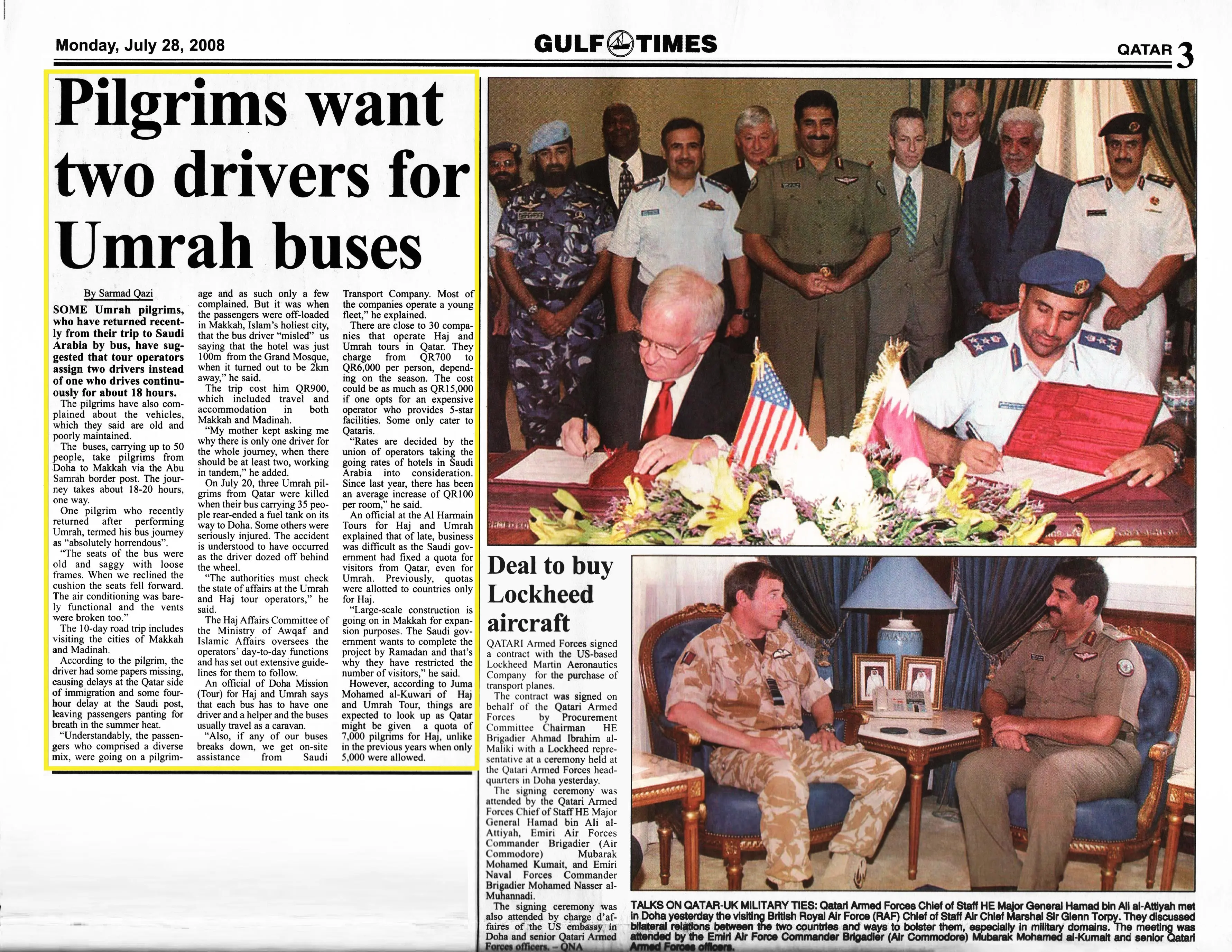 Original Gulf Times clipping: Pilgrims want two drivers for Umrah buses