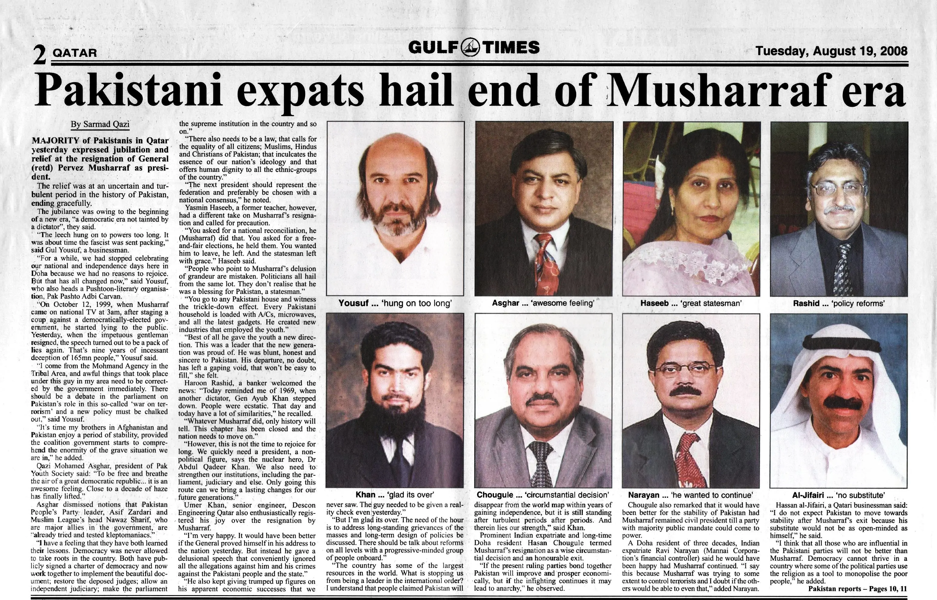 Original Gulf Times clipping: Pakistani expats hail end of Musharraf era