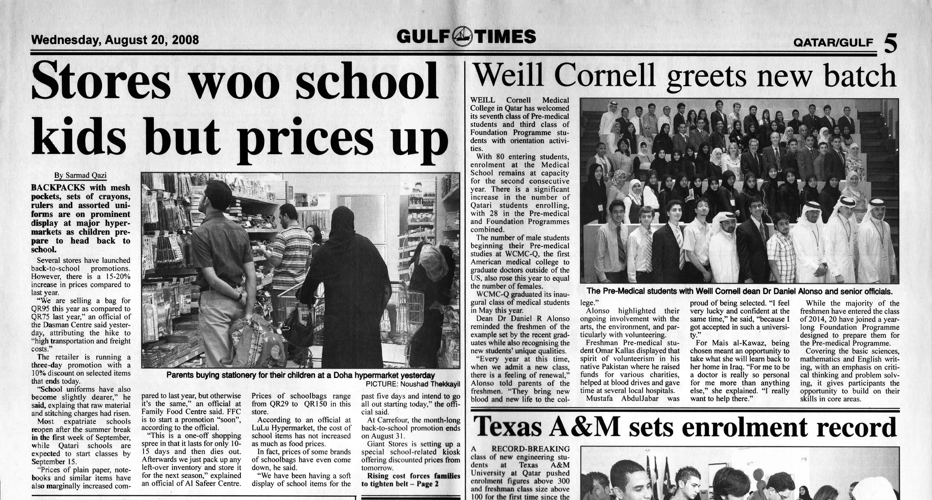 Original Gulf Times clipping: Stores woo school kids but prices up