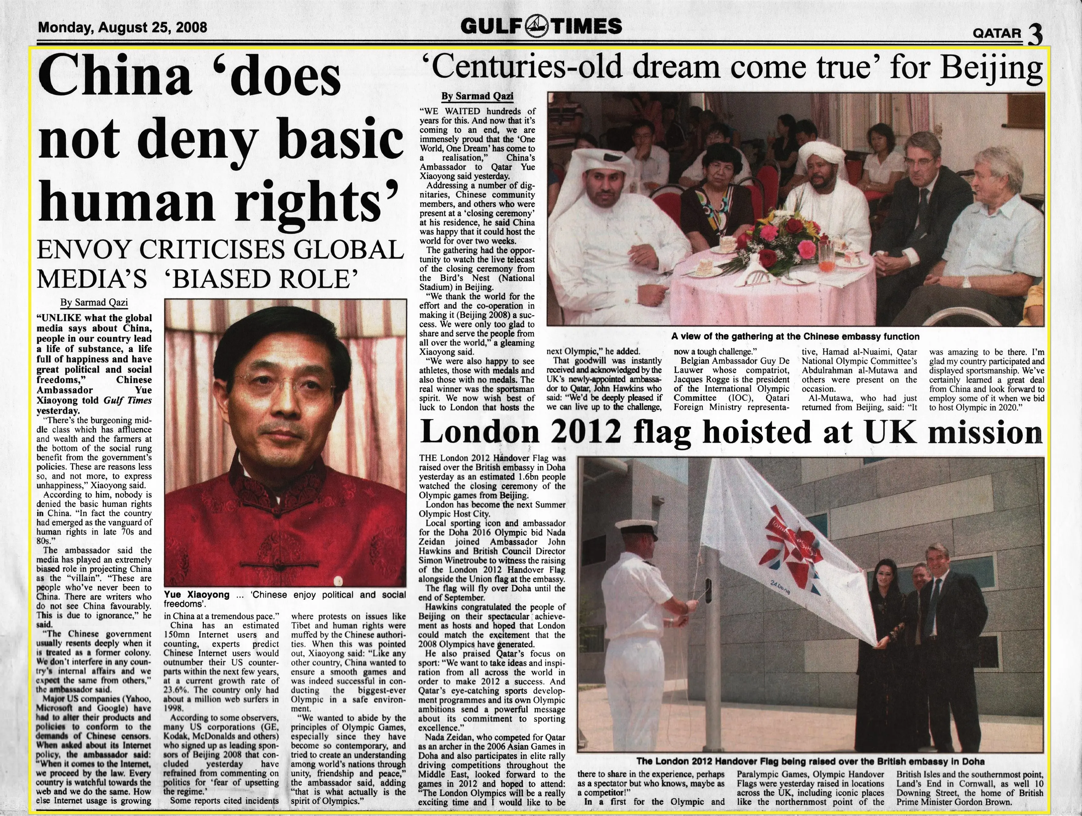 Original Gulf Times clipping: 'Centuries-old dream come true' for Beijing