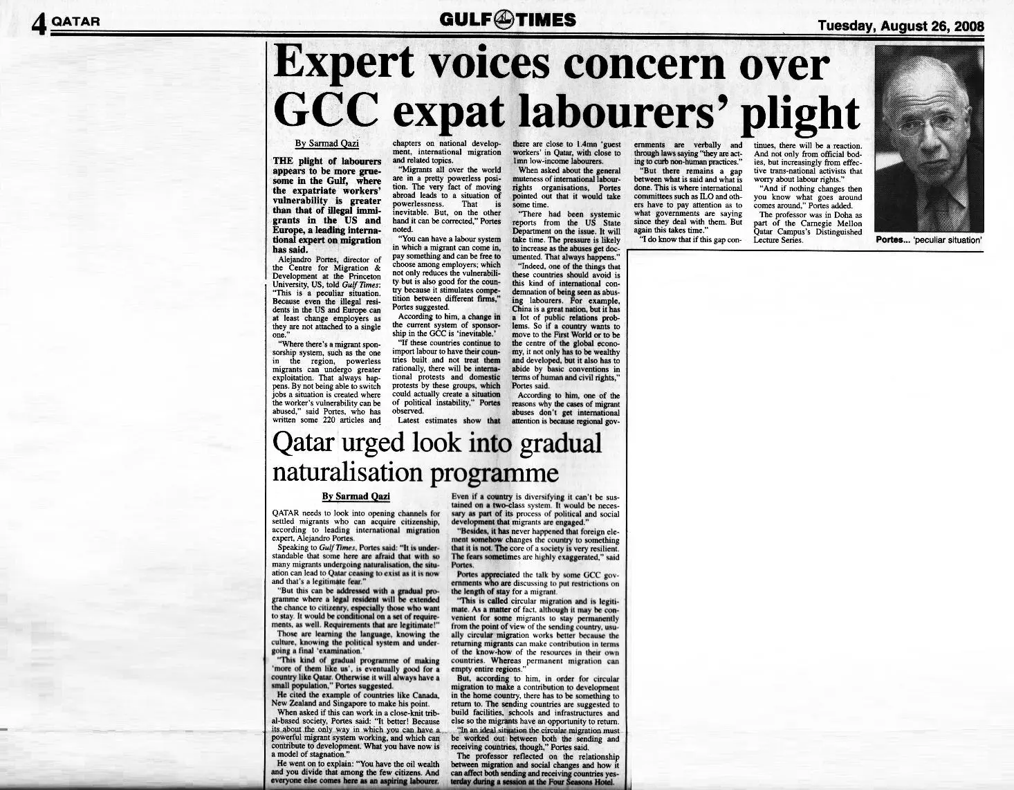 Original Gulf Times clipping: Qatar urged look into gradual naturalisation programme