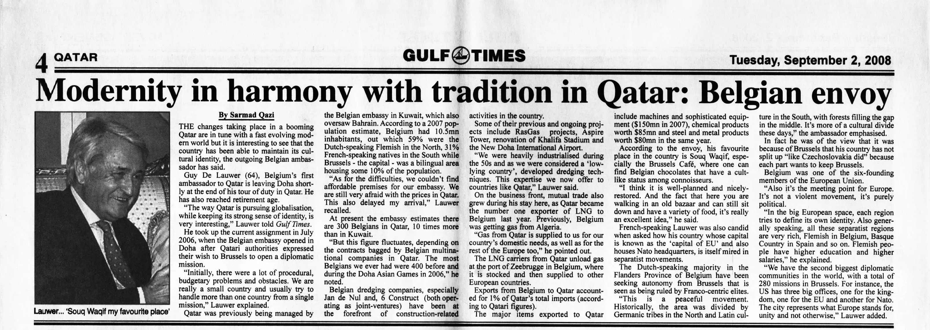 Original Gulf Times clipping: Modernity in harmony with tradition in Qatar: Belgian envoy