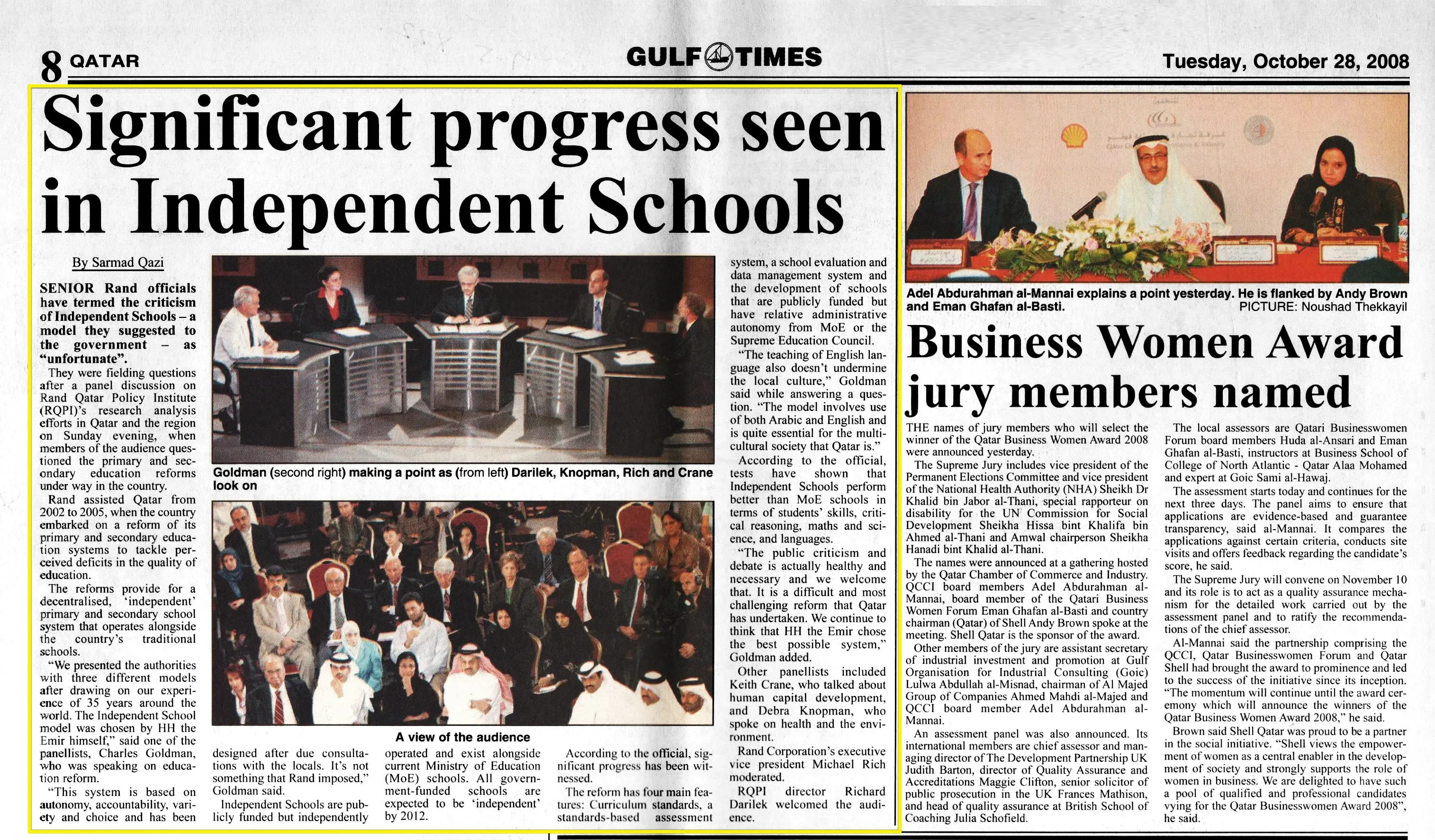 Original Gulf Times clipping: Significant progress seen in Independent Schools