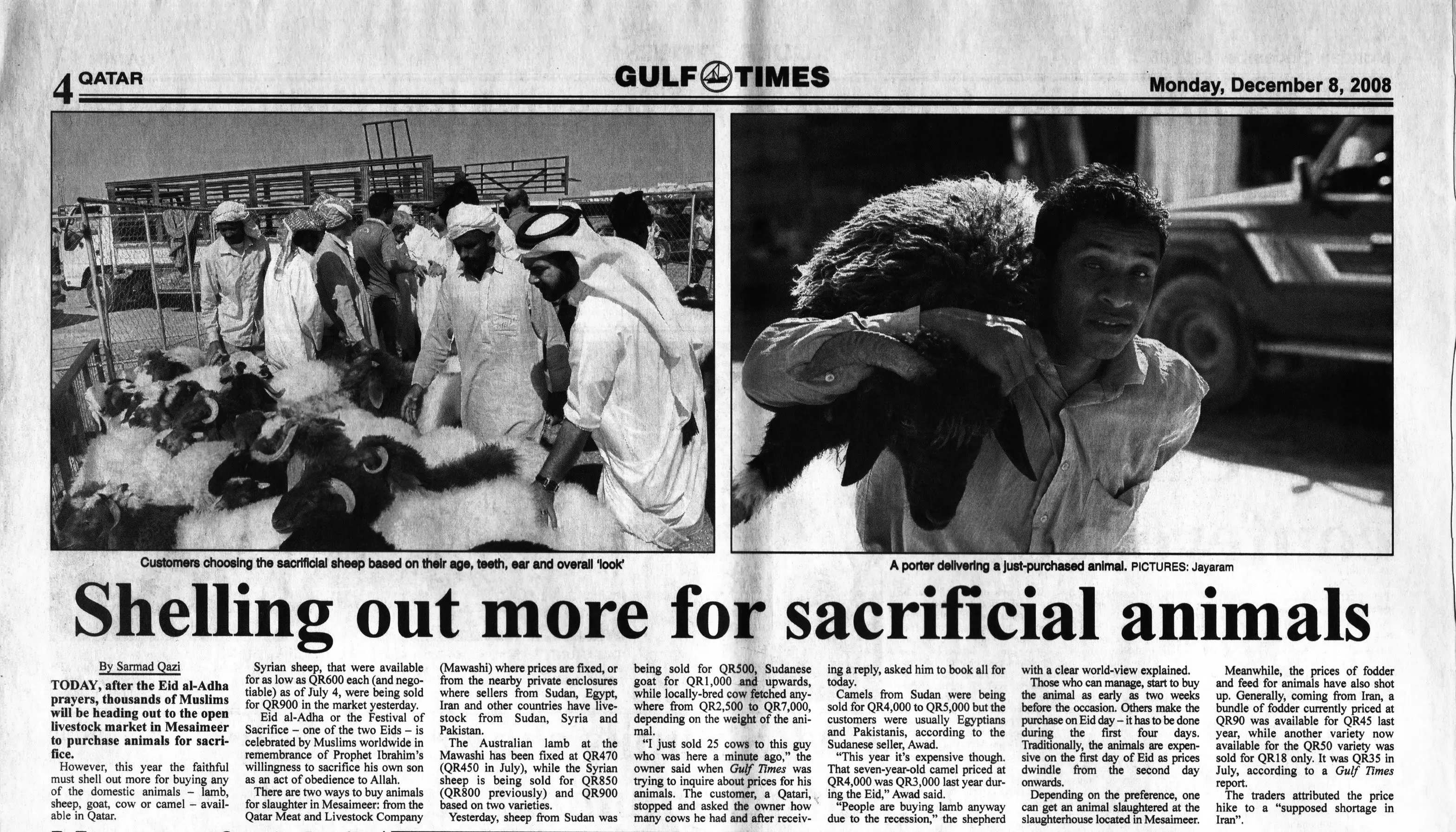 Original Gulf Times clipping: Shelling out more for sacrificial animals