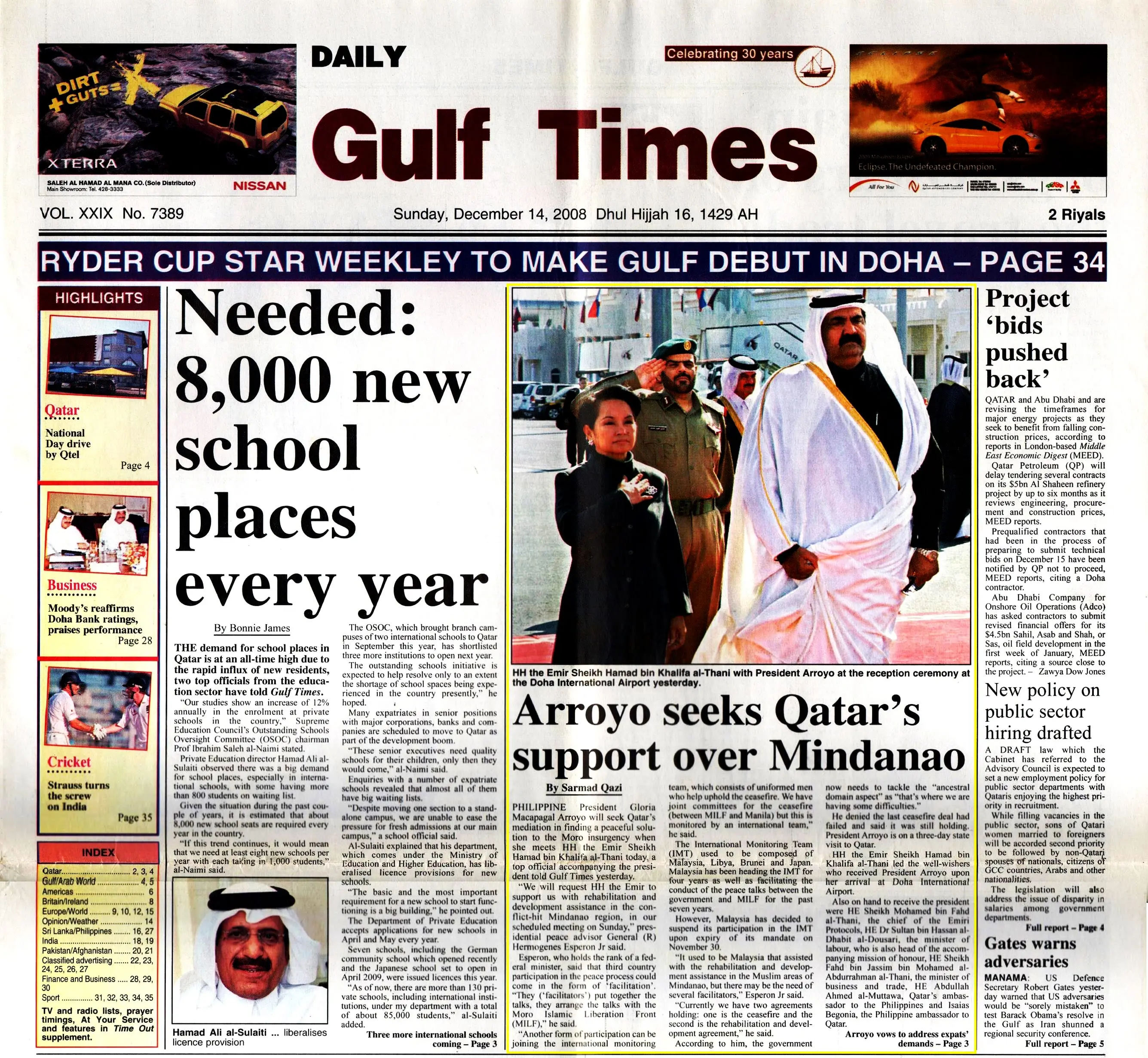 Original Gulf Times clipping: Arroyo seeks Qatar's support over Mindanao