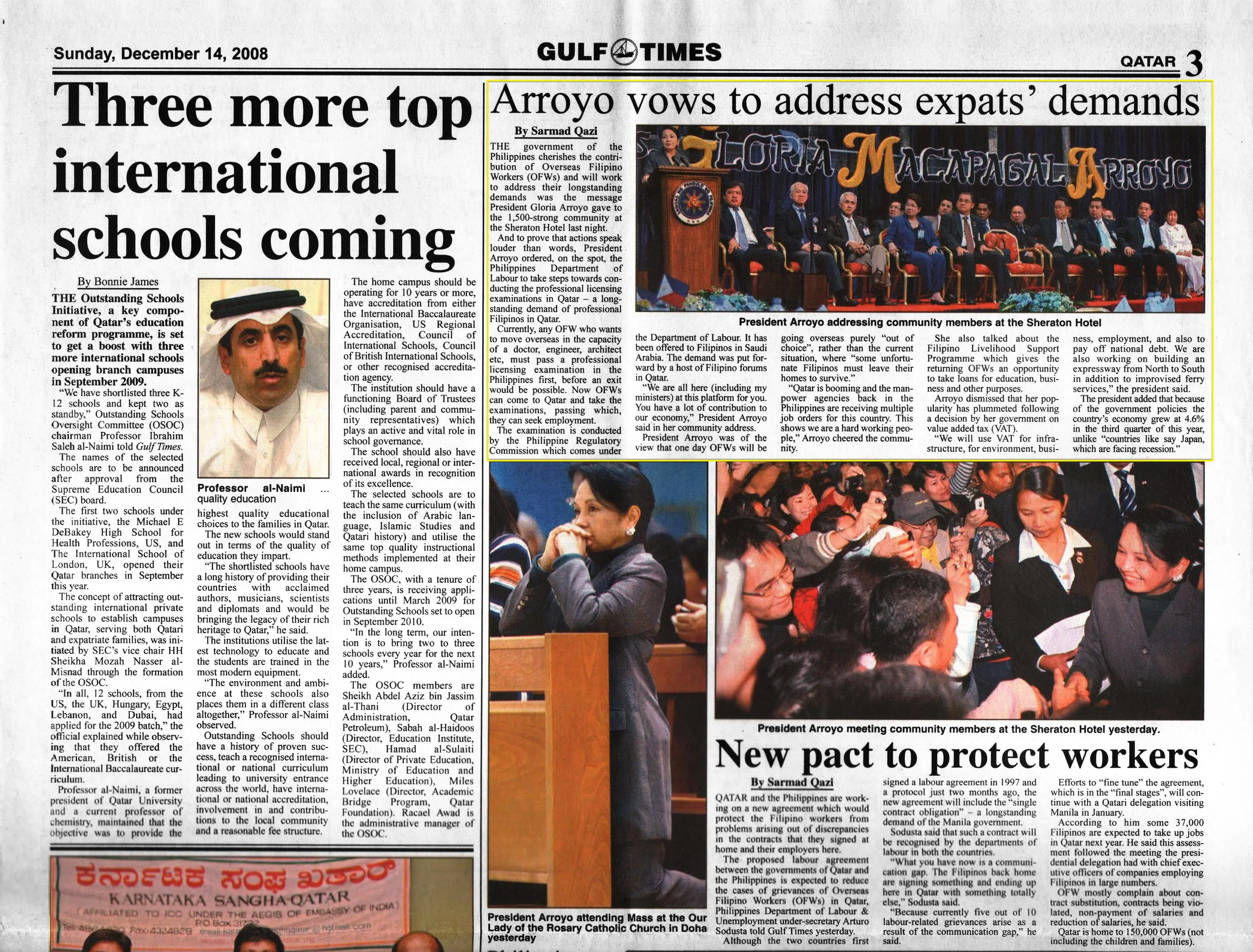 Original Gulf Times clipping: Arroyo vows to address expats' demands