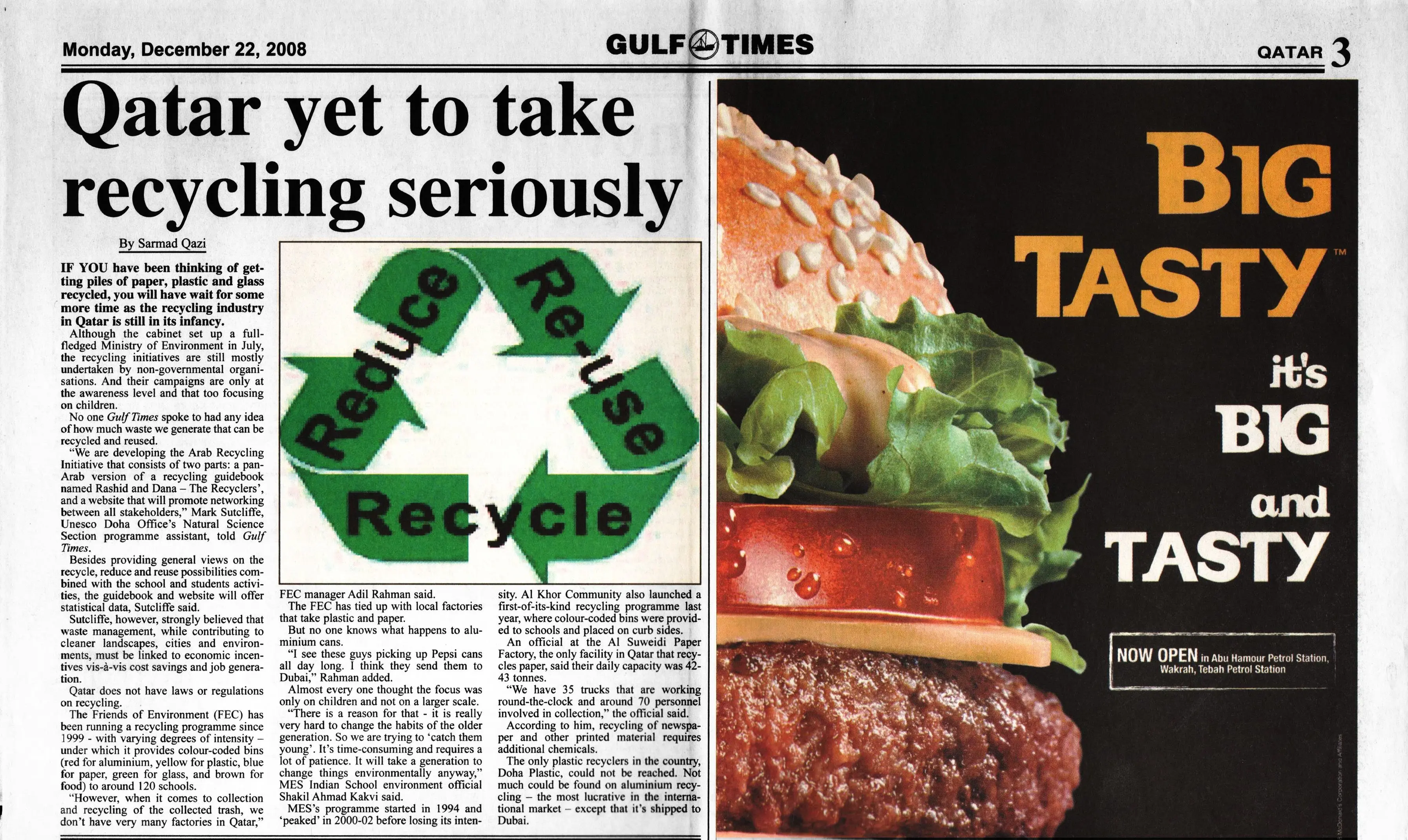 Original Gulf Times clipping: Qatar yet to take recyling seriously