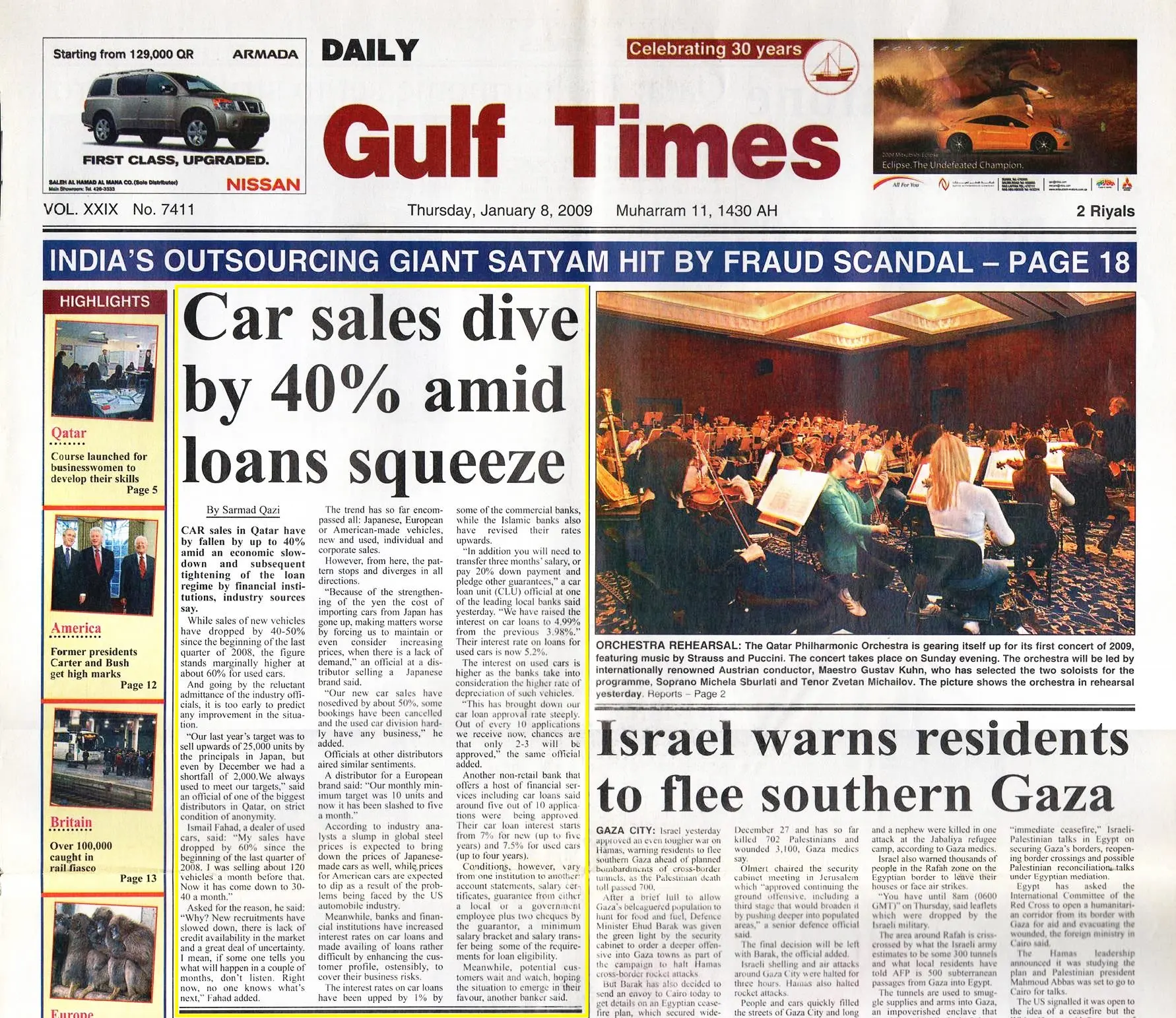 Original Gulf Times clipping: Car sales dive by 40% amid loan squeeze