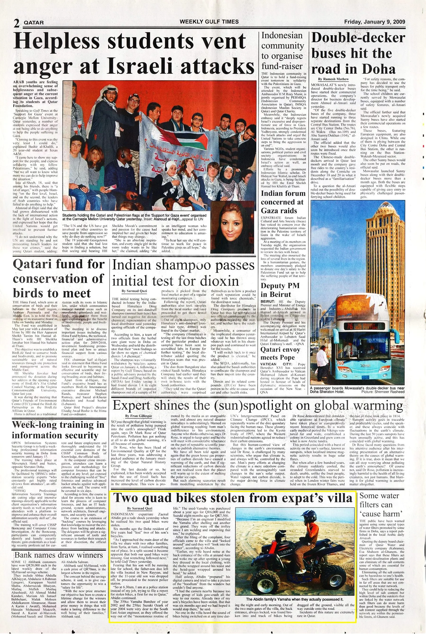 Original Gulf Times clipping: Two quad bikes stolen from expat's villa