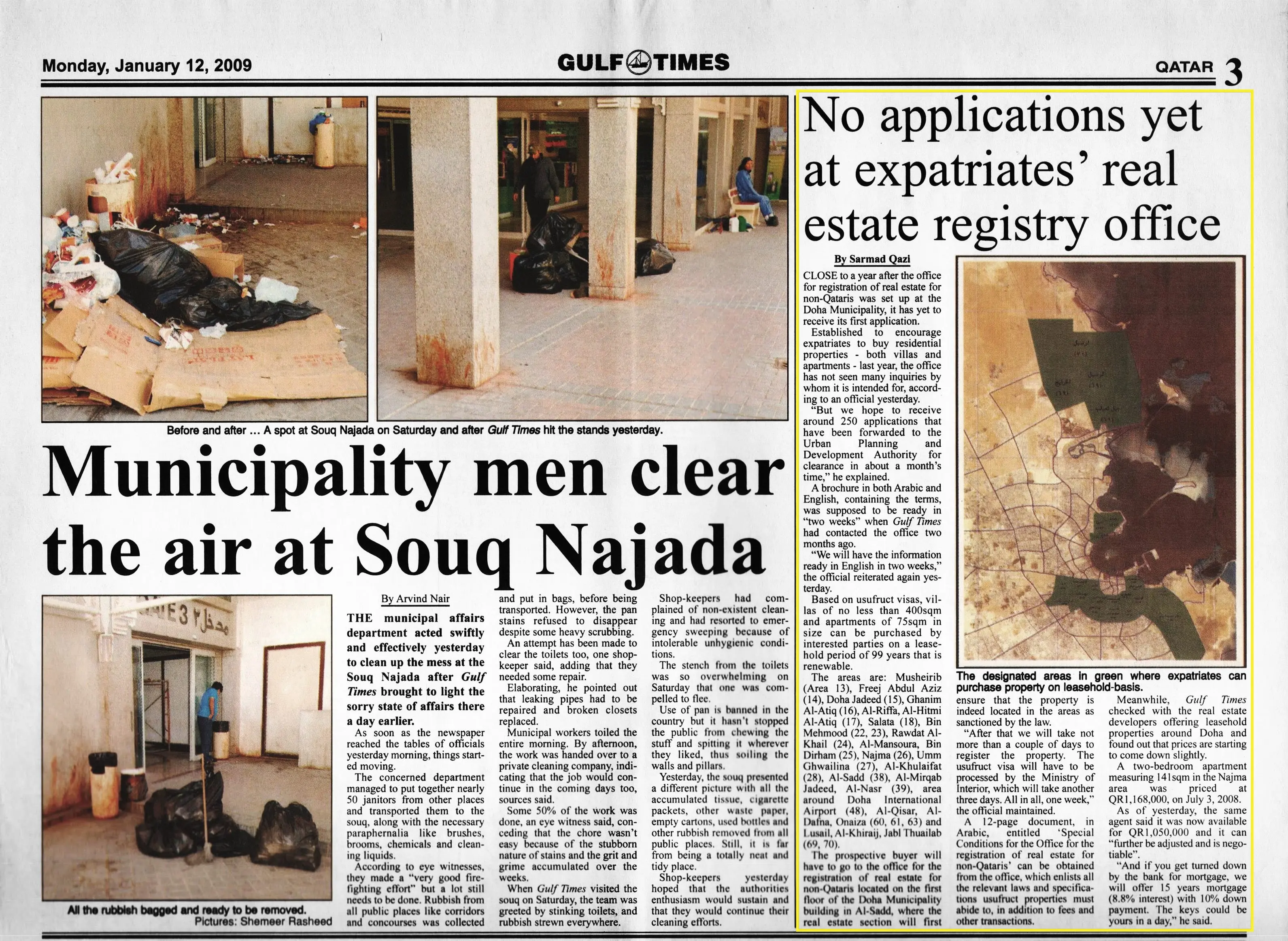 Original Gulf Times clipping: No applications yet at expatriates' real estate registry office