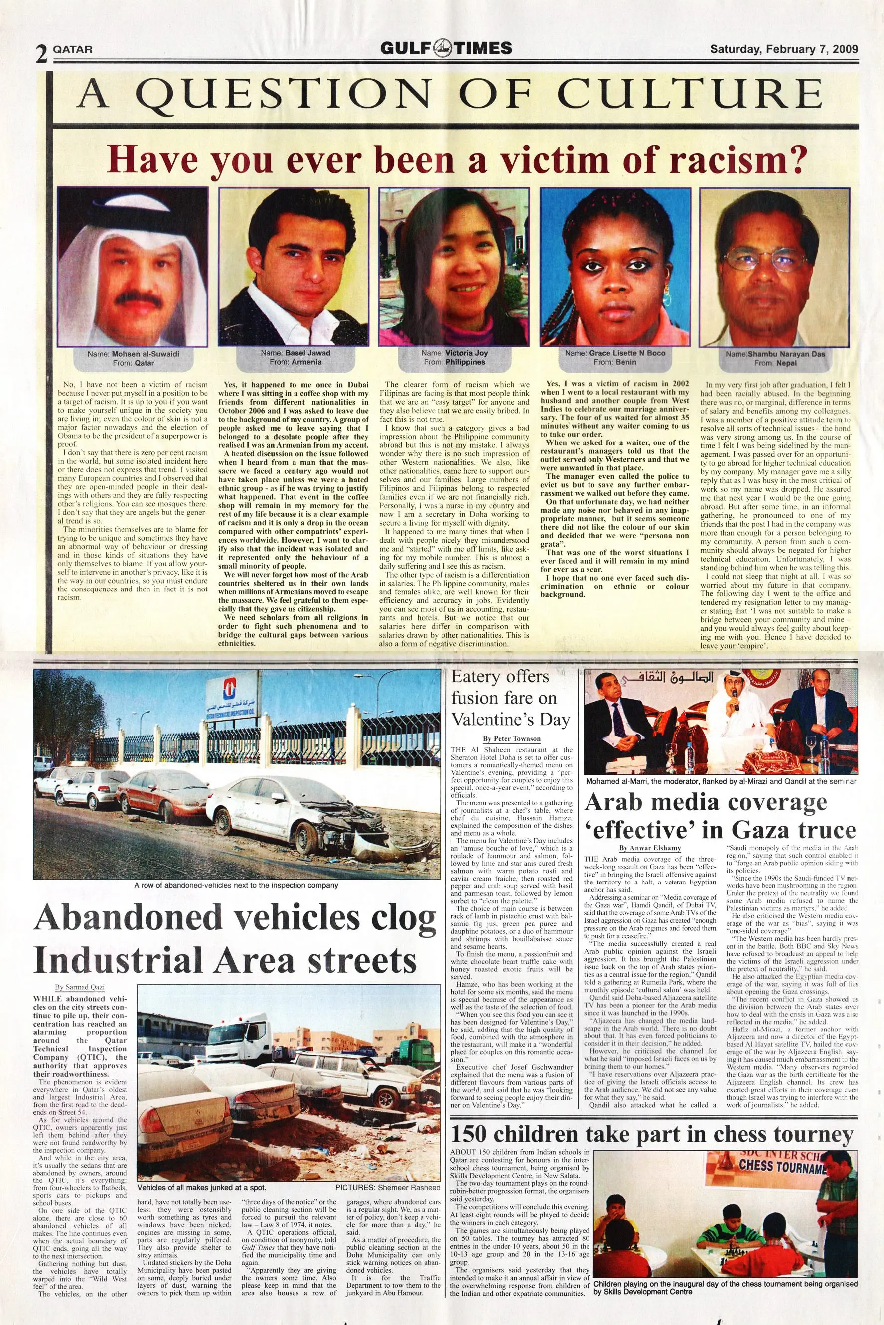 Original Gulf Times clipping: Abandoned vehicles clog Industrial Area streets