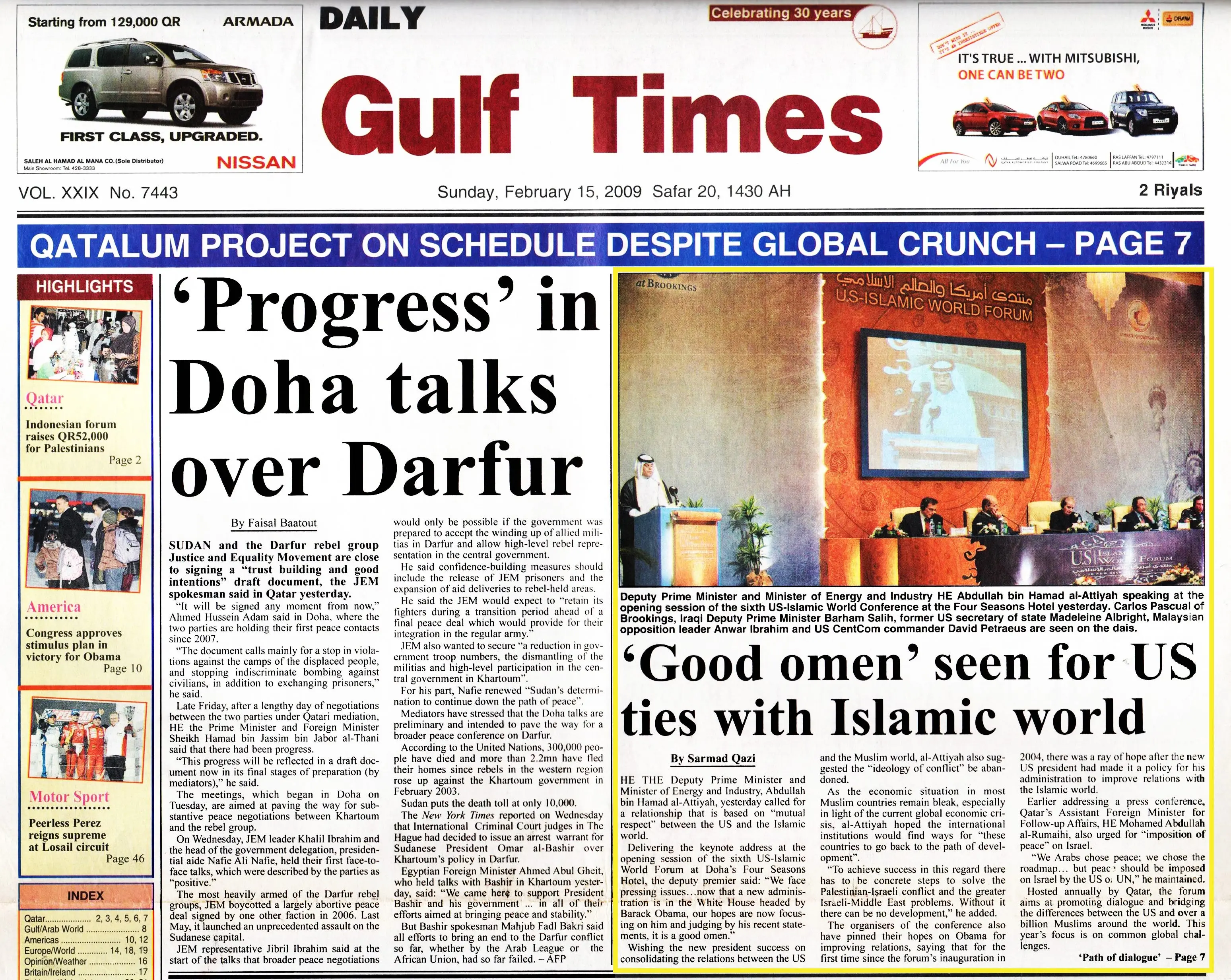 Original Gulf Times clipping: 'Good omen' seen for US ties with Islamic world