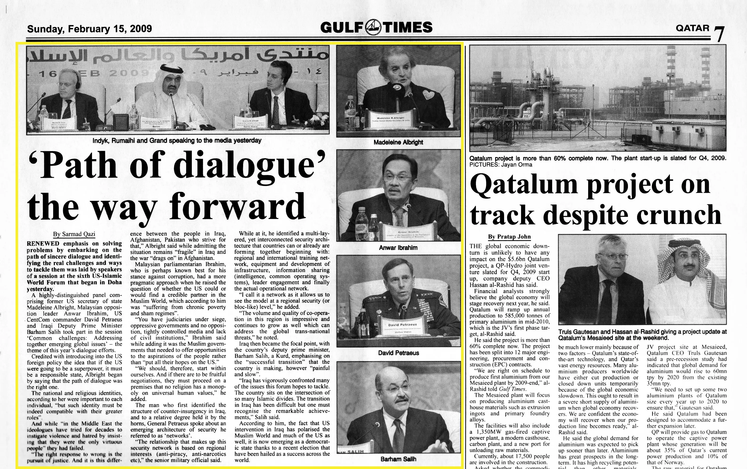 Original Gulf Times clipping: 'Path of dialogue' the way forward