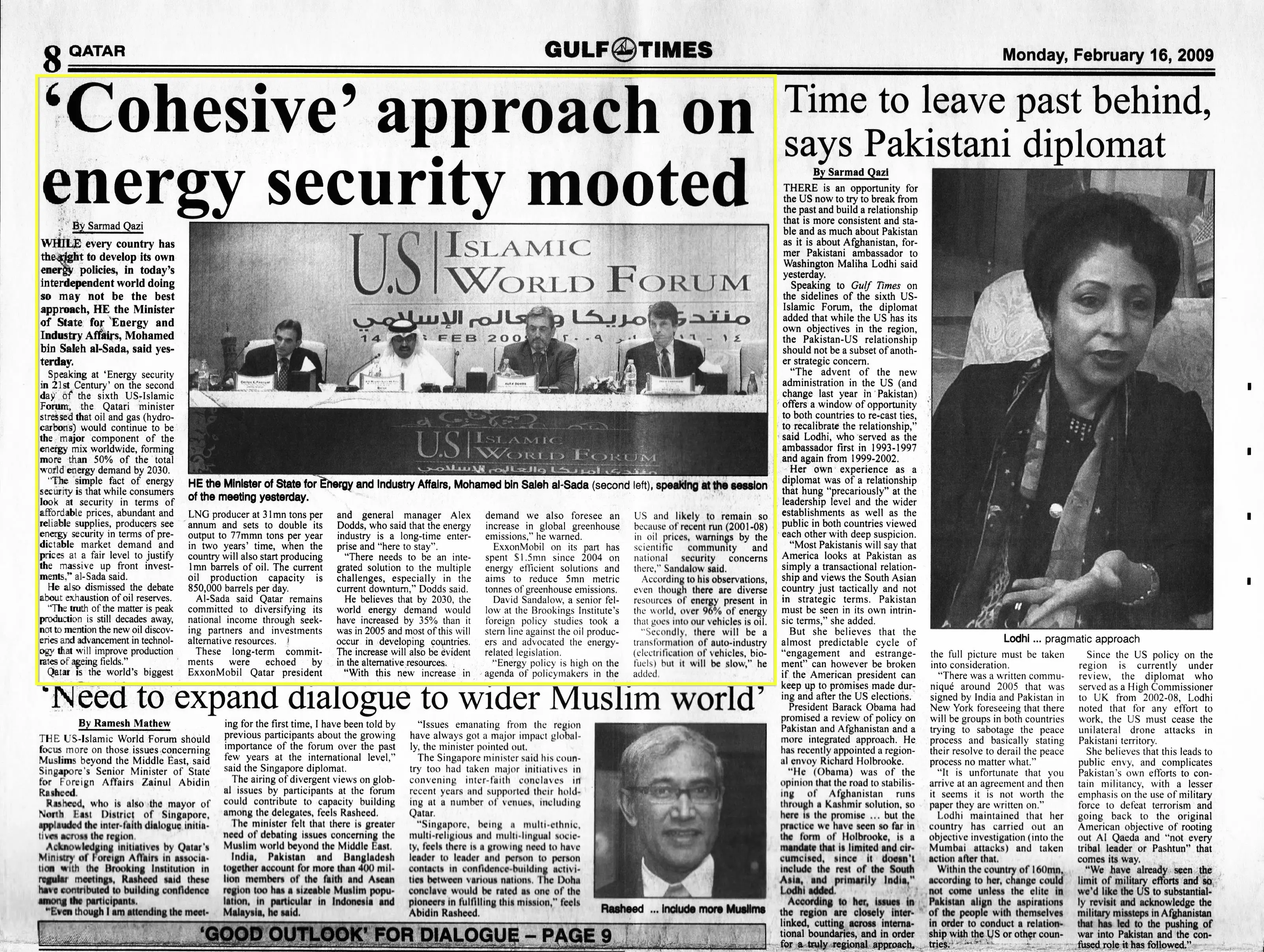 Original Gulf Times clipping: 'Cohesive' approach on energy security mooted