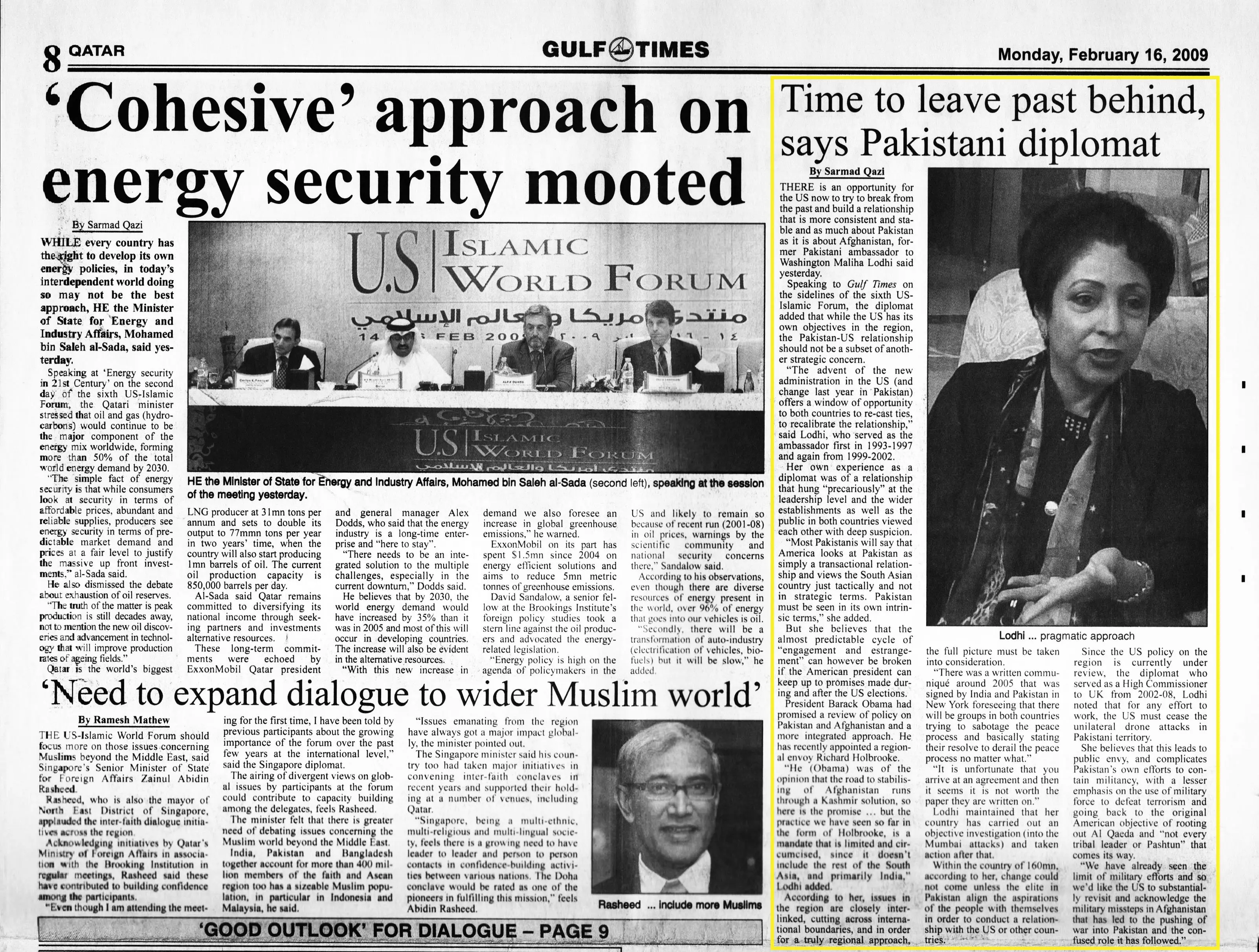 Original Gulf Times clipping: Time to leave past behind, says Pakistani diplomat