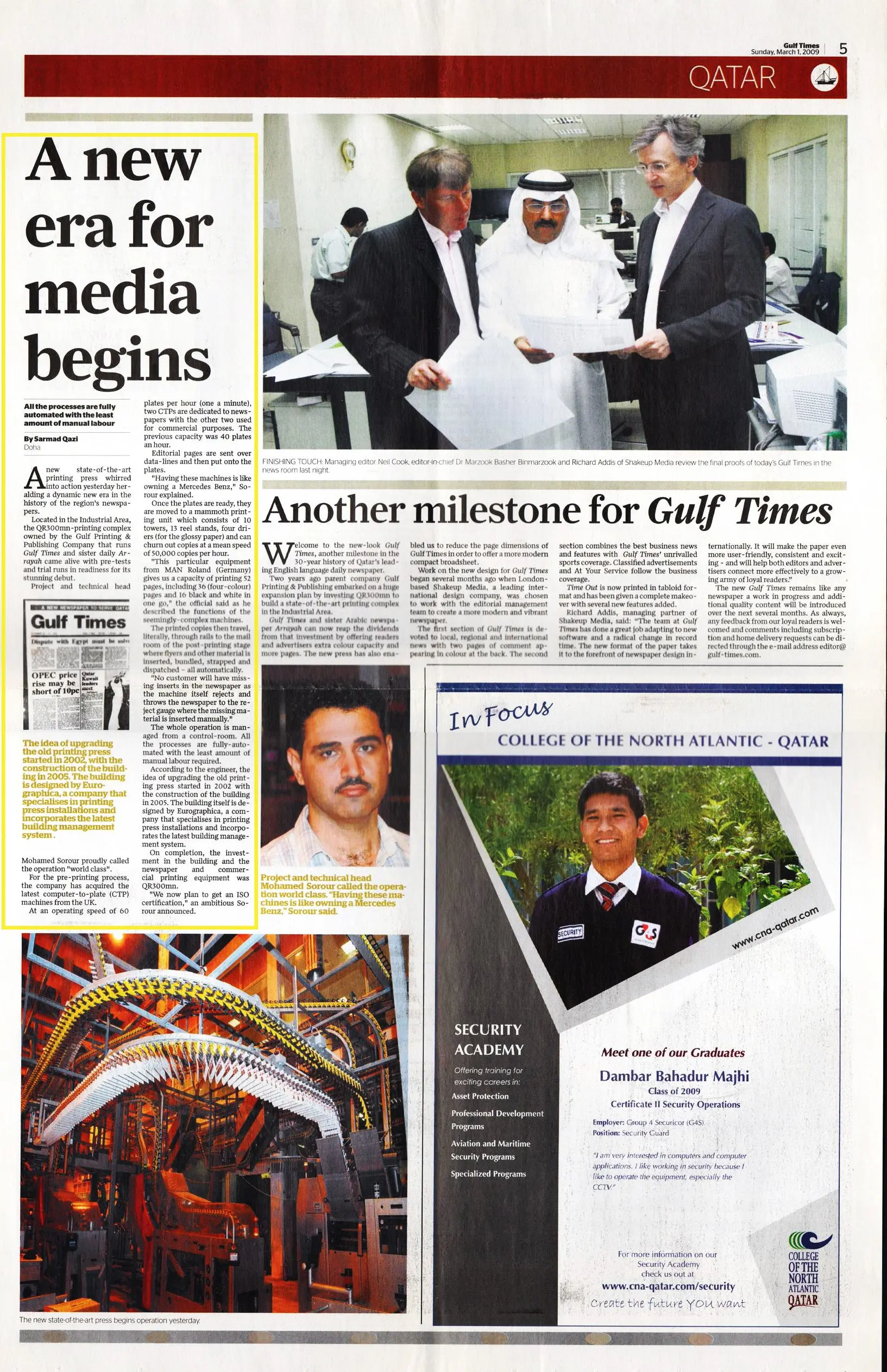 Original Gulf Times clipping: A new era for media begins