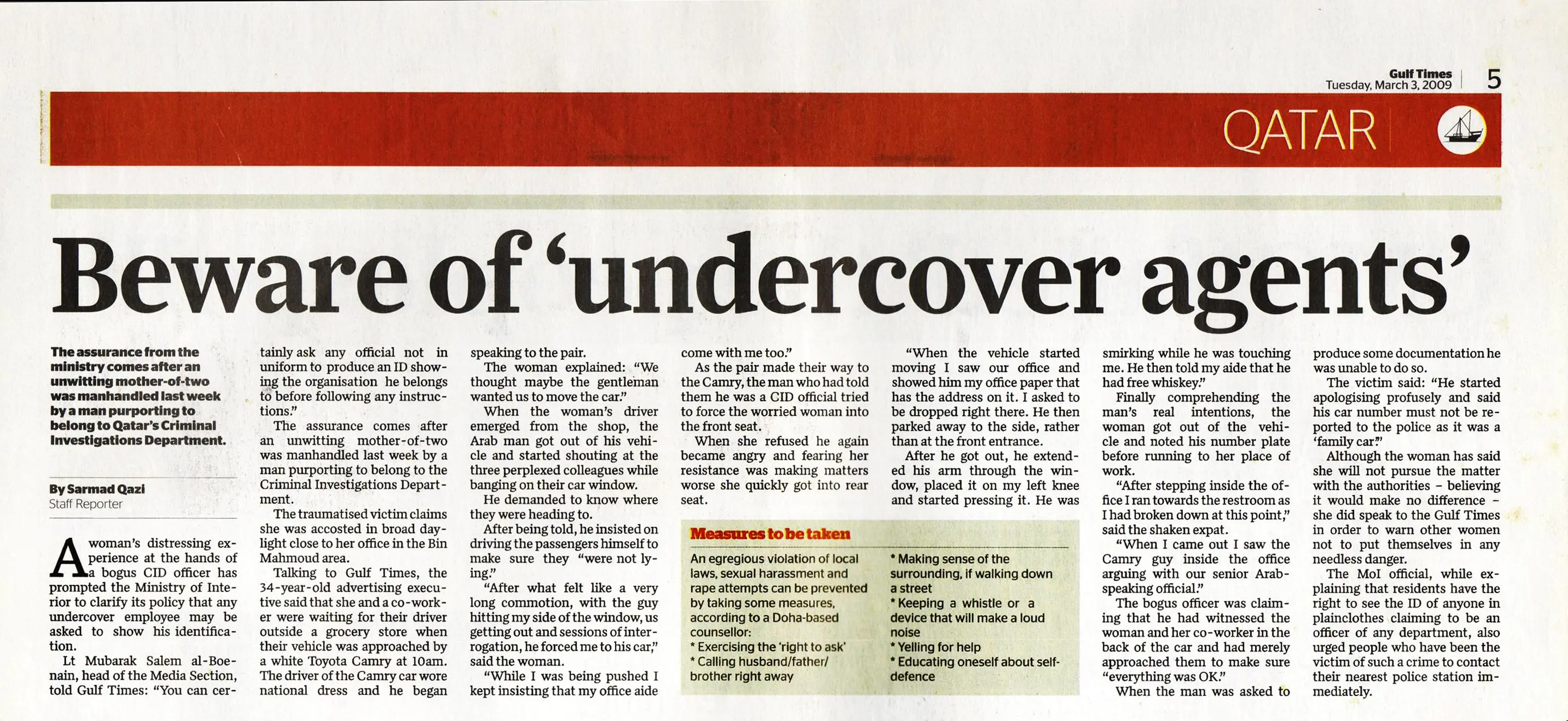 Original Gulf Times clipping: Beware of 'undercover agents'