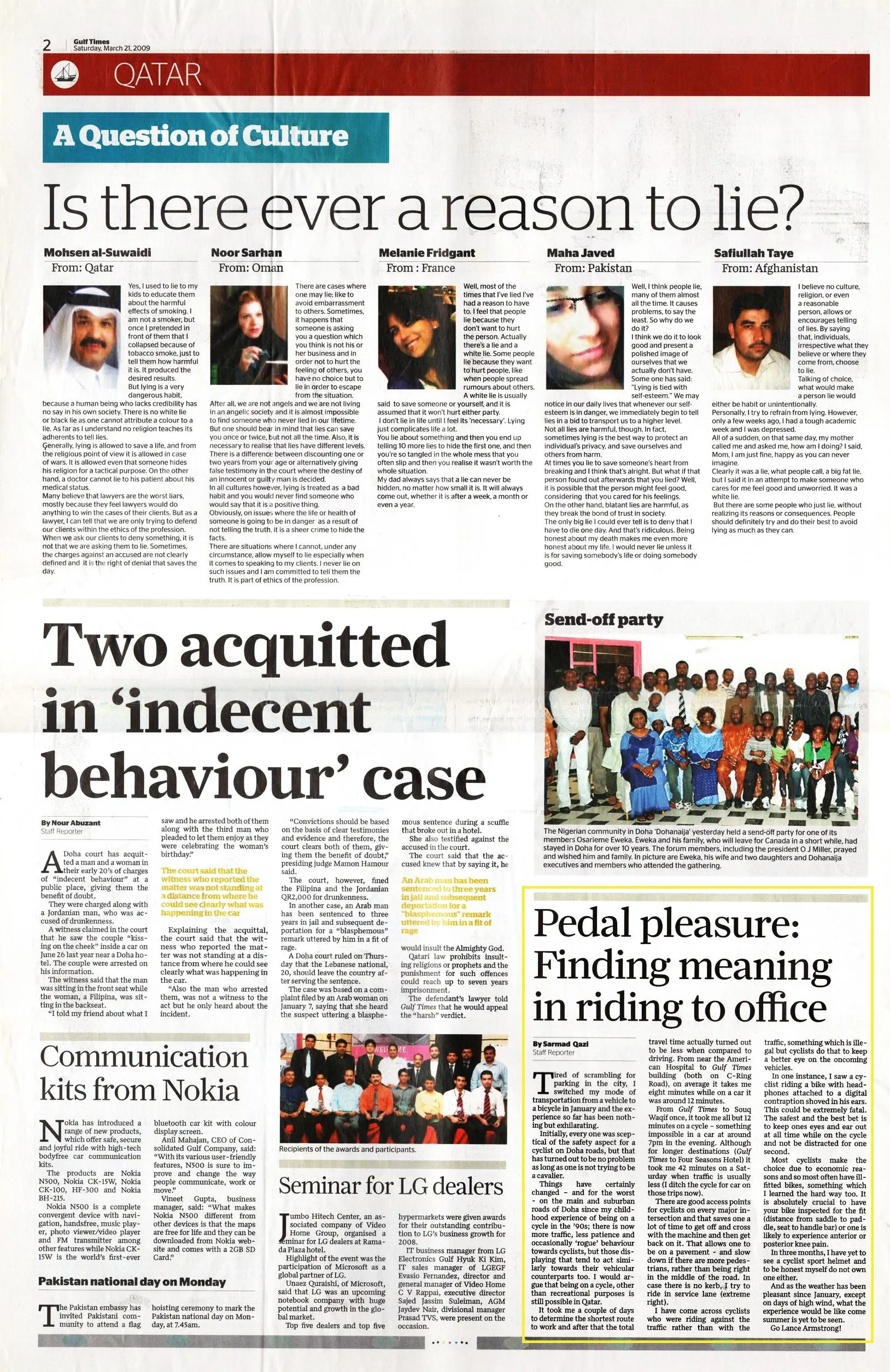 Original Gulf Times clipping: Pedal pleasure: Finding meaning in riding to office