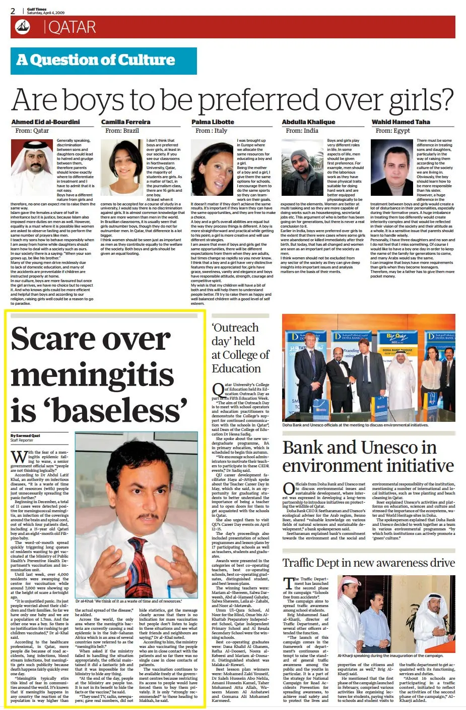 Original Gulf Times clipping: Scare over meningitis baseless