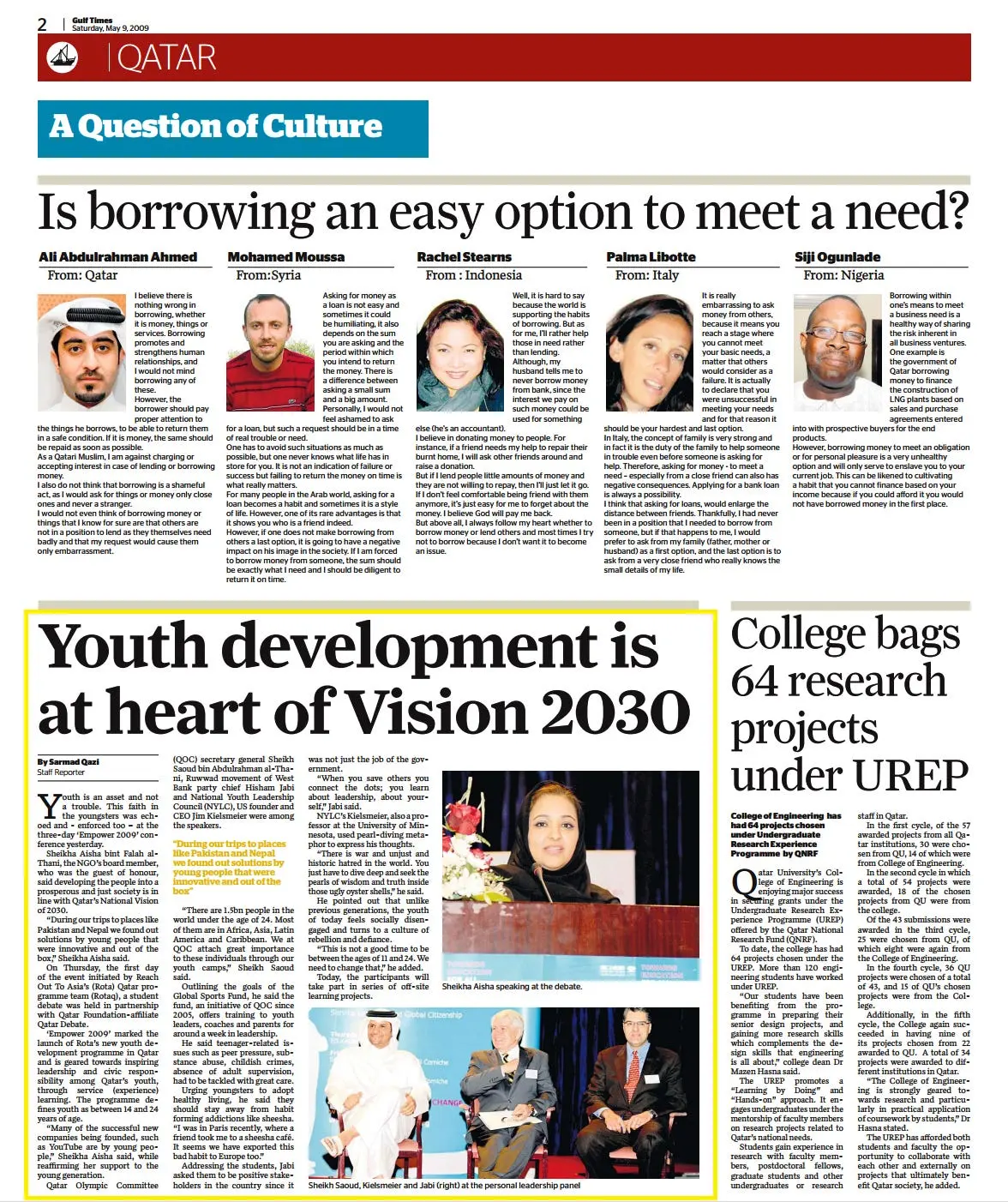 Original Gulf Times clipping: Youth development is at heart of Vision 2030