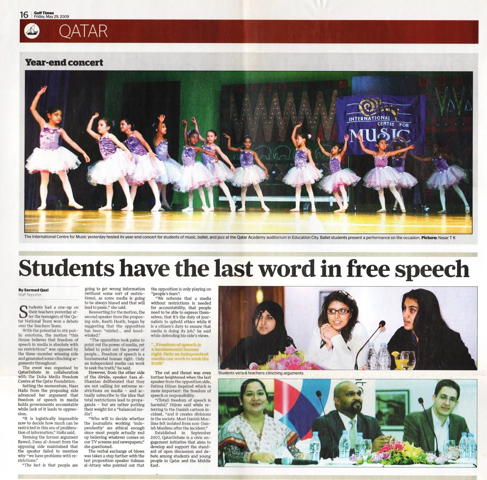 Original Gulf Times clipping: Students have the last word in free speech