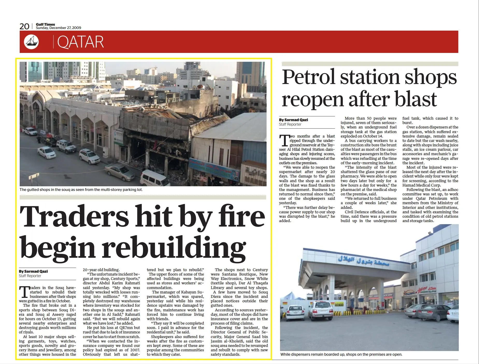 Original Gulf Times clipping: Traders hit by fire begin rebuilding