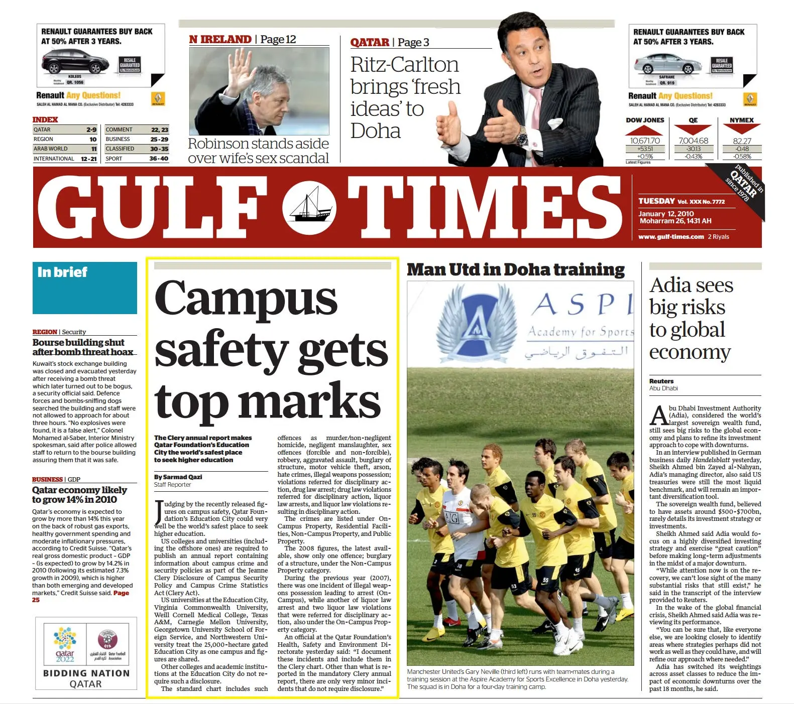 Original Gulf Times clipping: Campus safety gets top marks