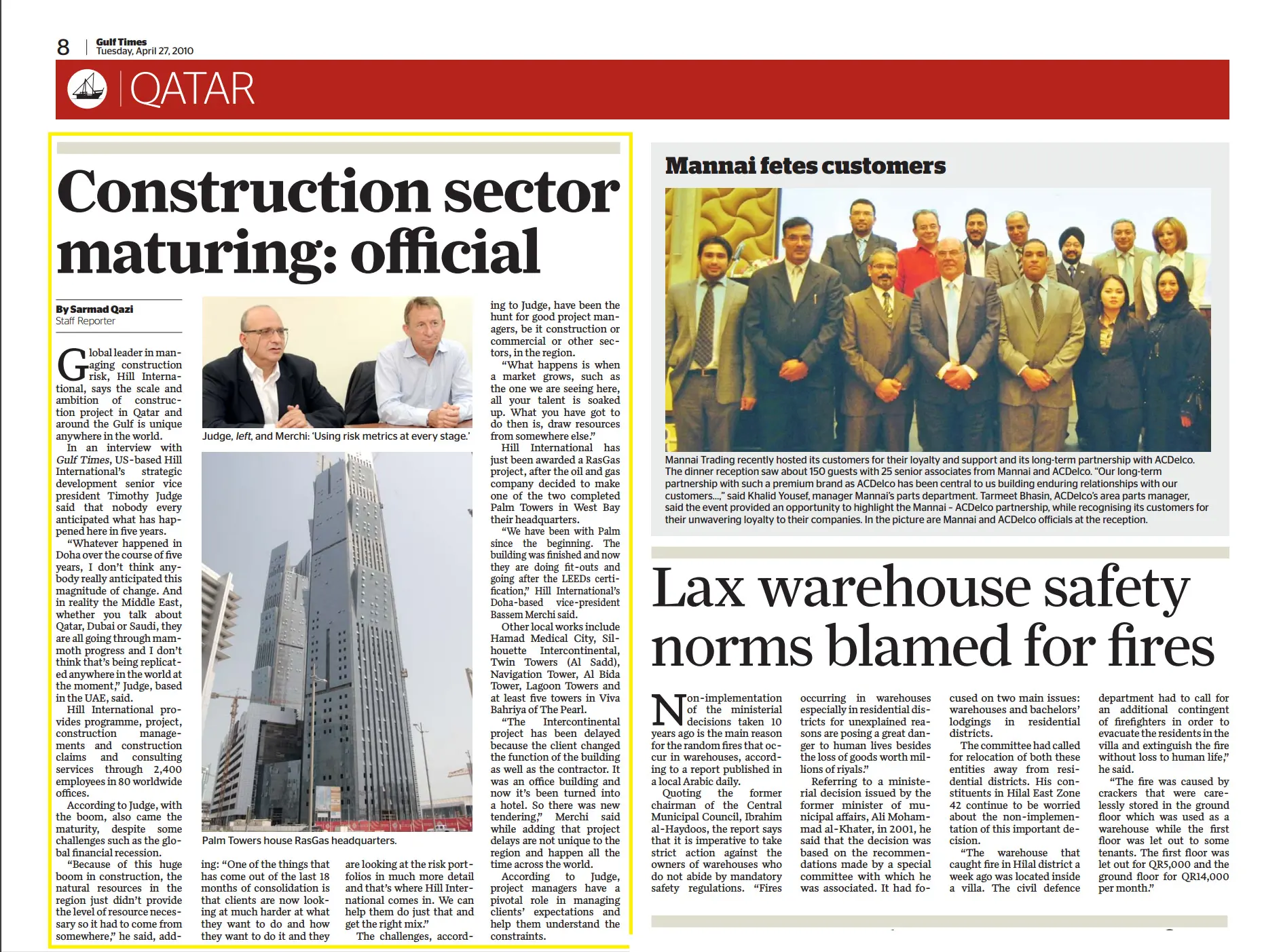 Original Gulf Times clipping: Construction sector maturing official