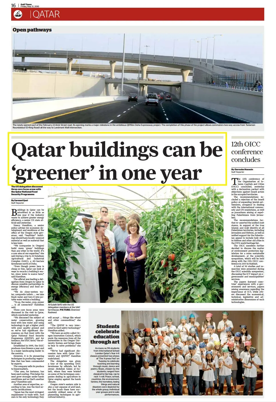 Original Gulf Times clipping: Qatar buildings can be 'greener' in one year