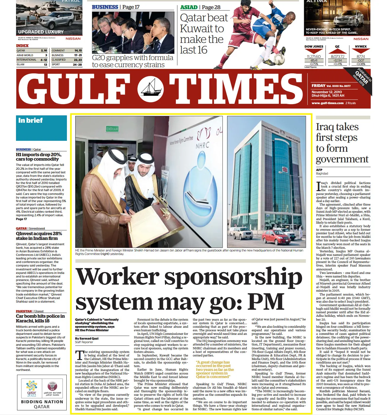 Original Gulf Times clipping: Worker sponsorship system may go, PM
