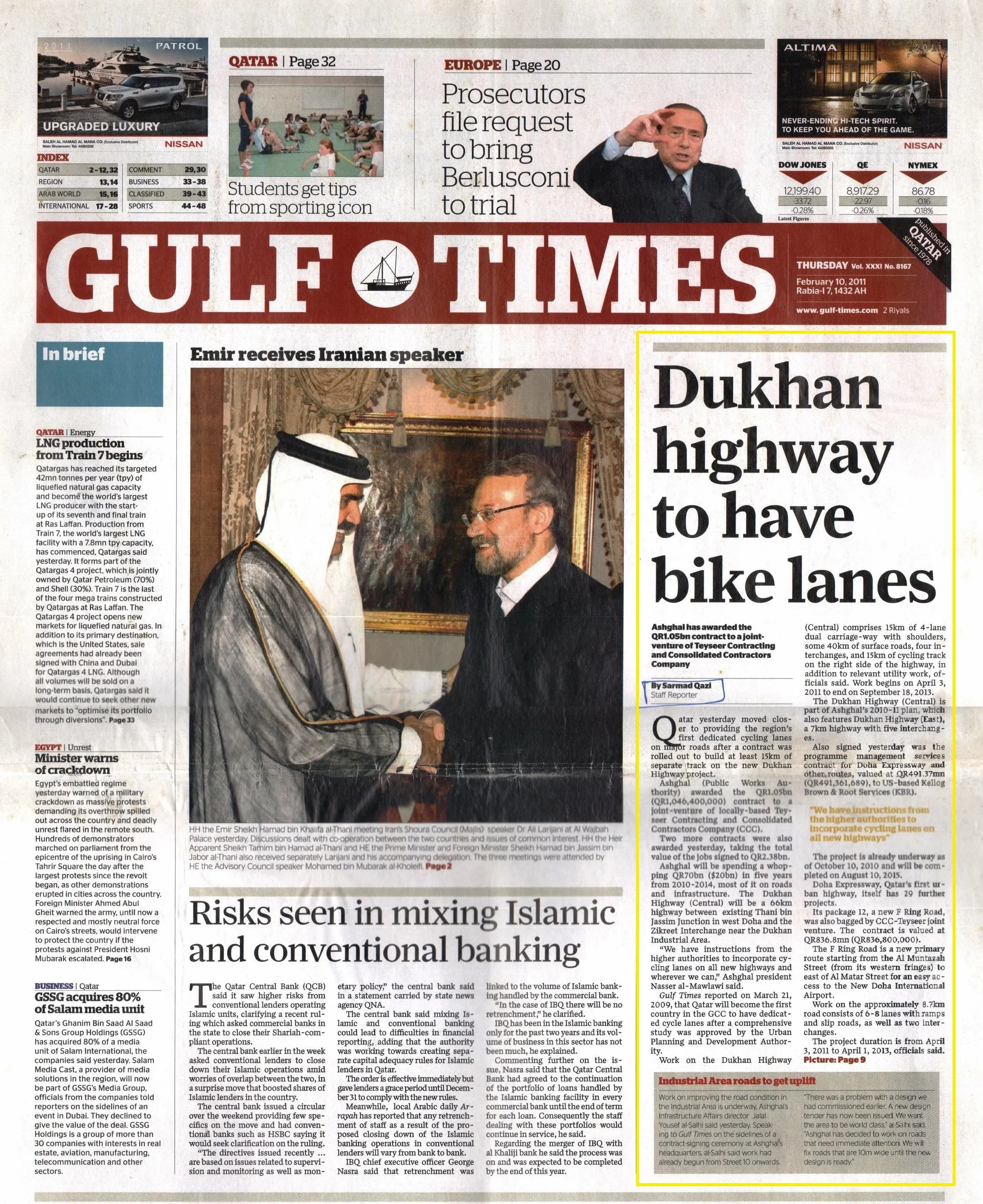 Original Gulf Times clipping: Dukhan highway to have bike lanes