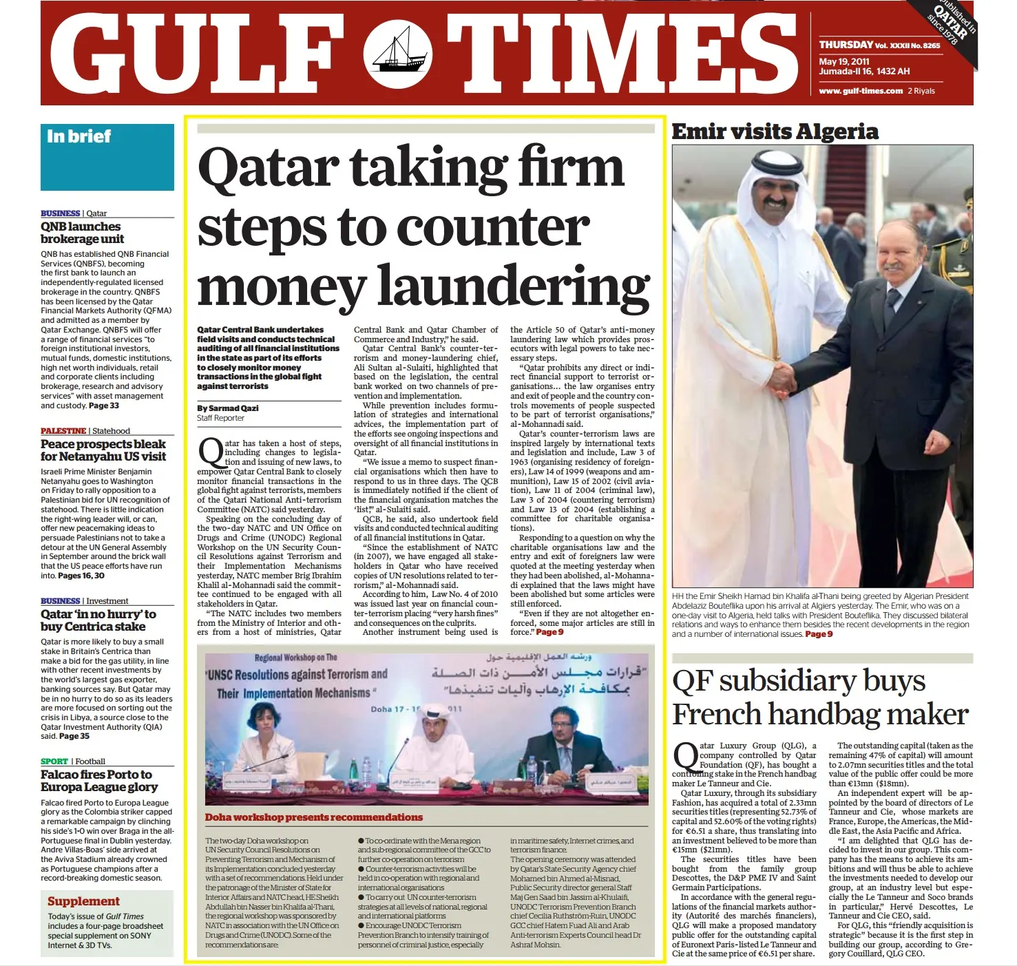 Original Gulf Times clipping: Qatar taking firm steps to counter money laundering